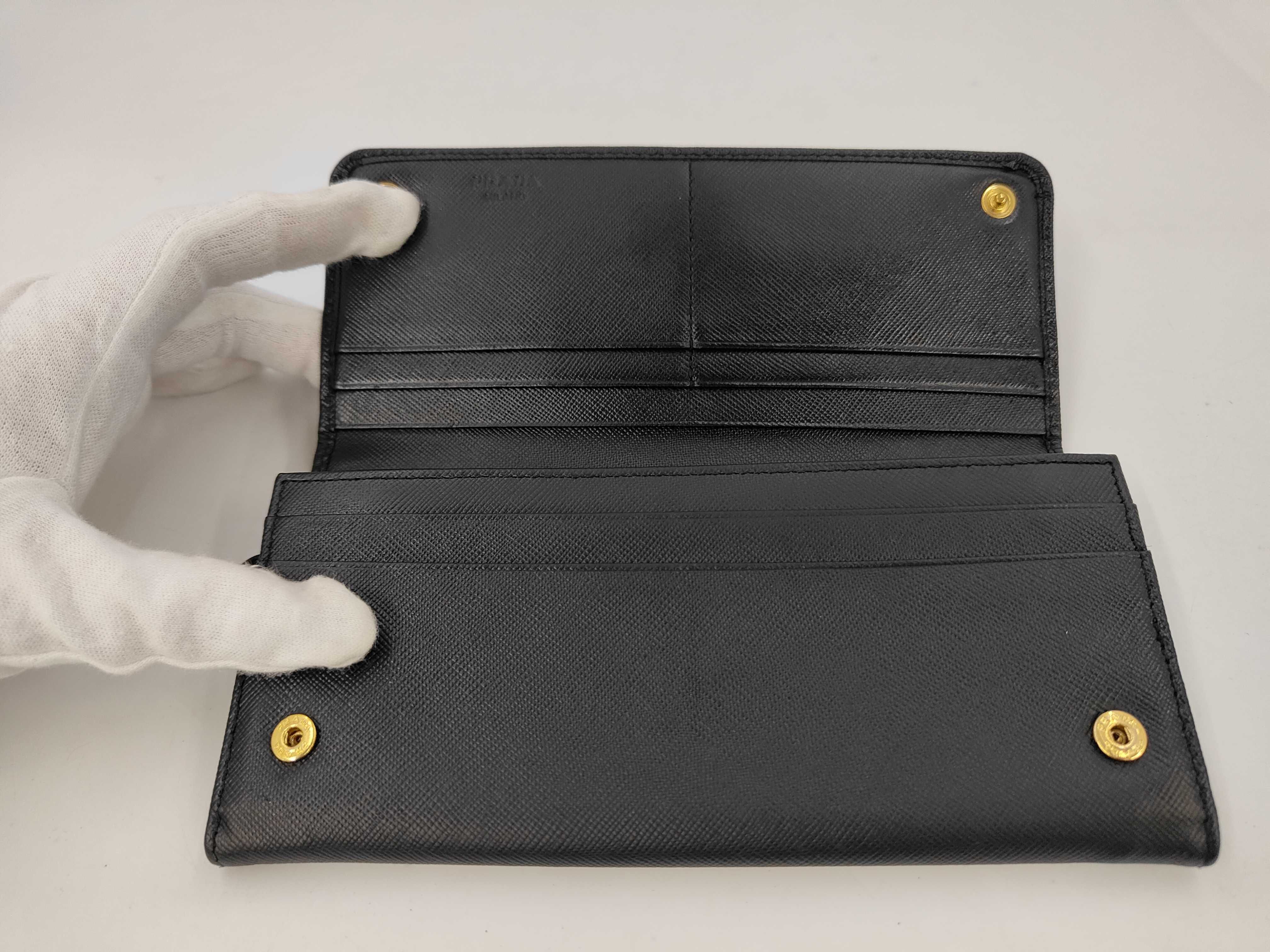 Saffiano Metal Logo Flap Long Wallet Black Wallet — view 8