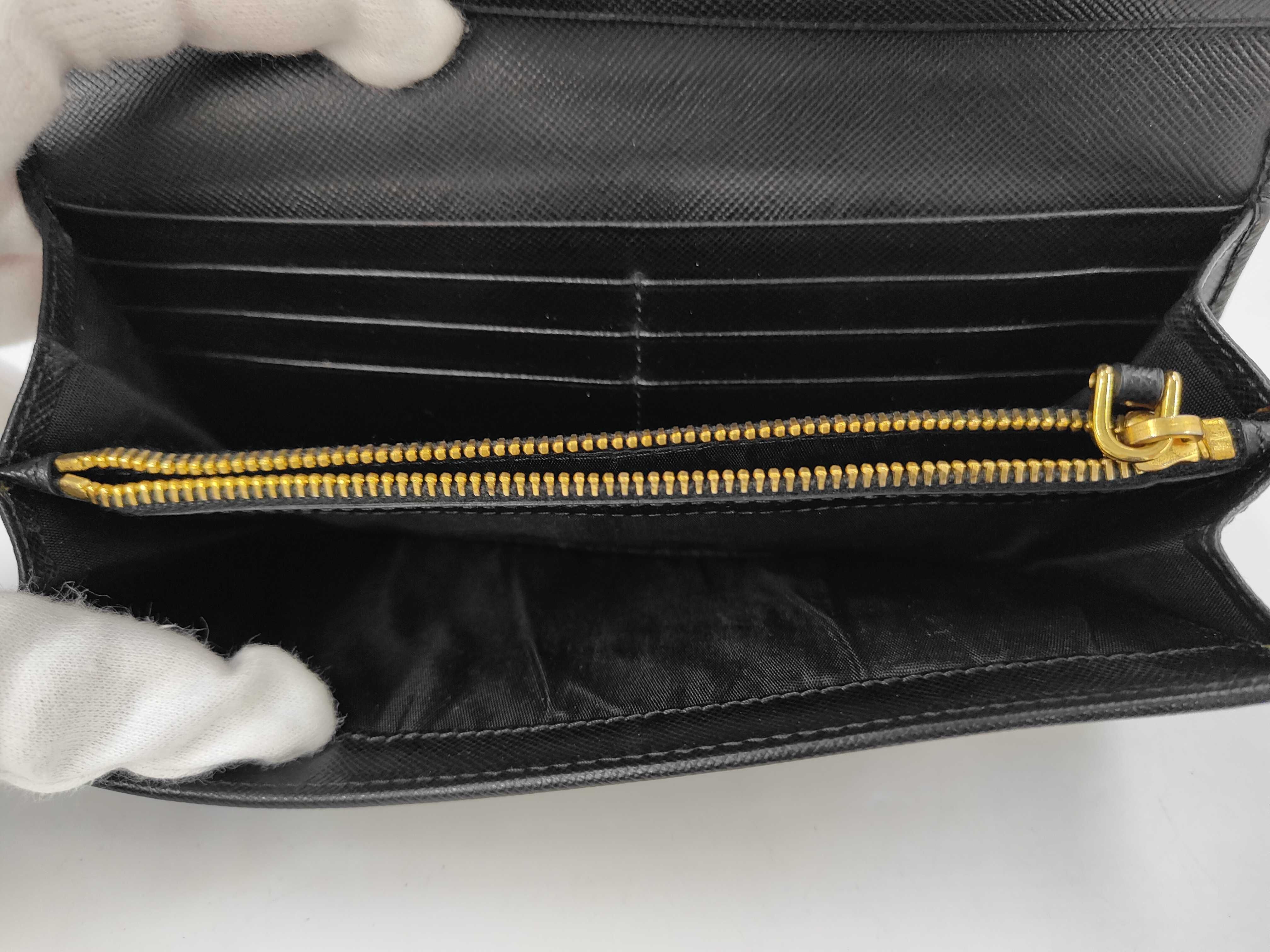 Saffiano Metal Logo Flap Long Wallet Black Wallet — view 9
