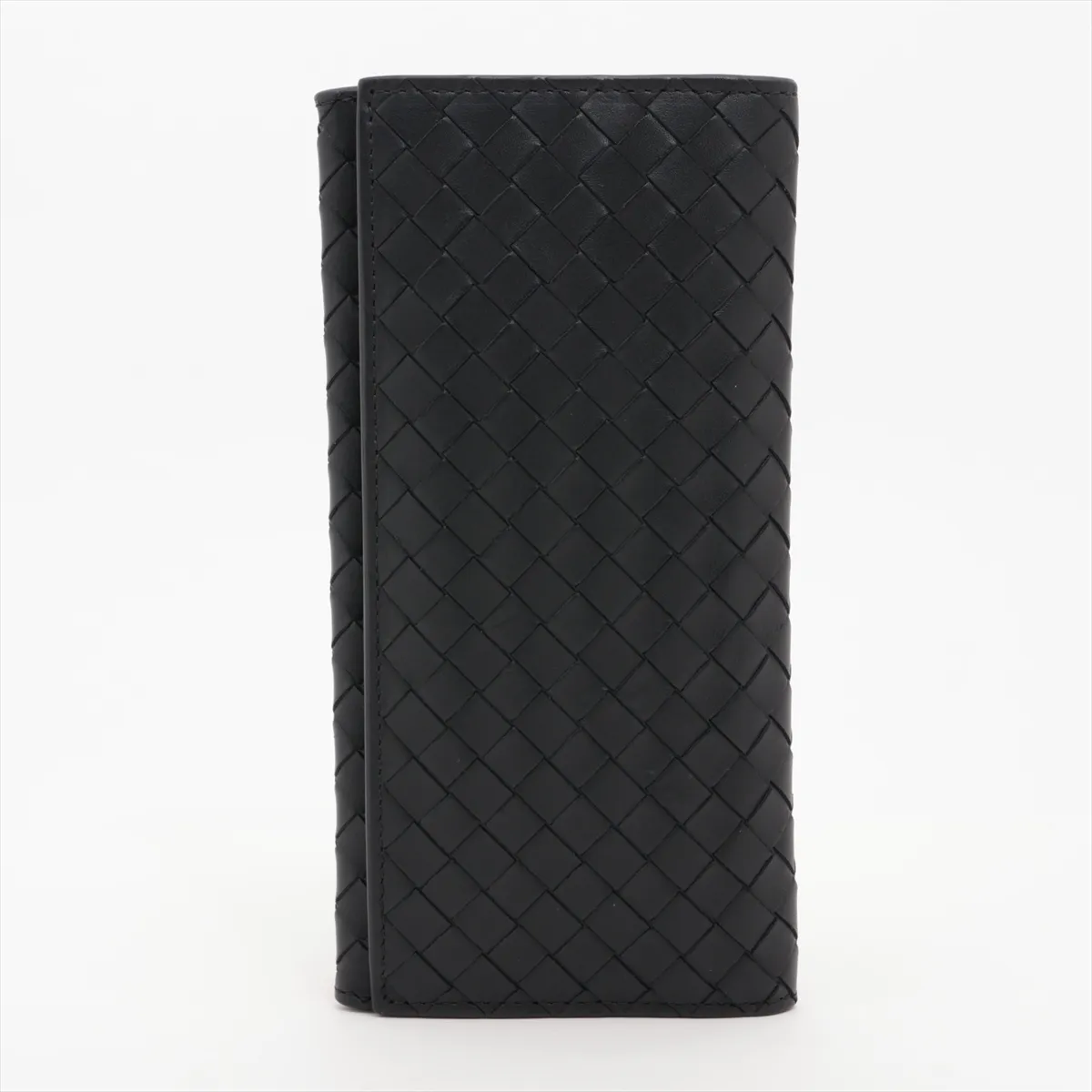 Intrecciato Leather Long Wallet, Black — view 2