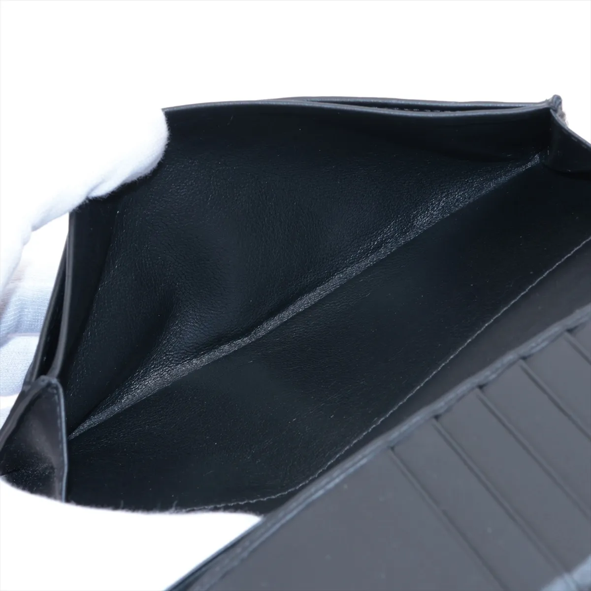 Intrecciato Leather Long Wallet, Black — view 6
