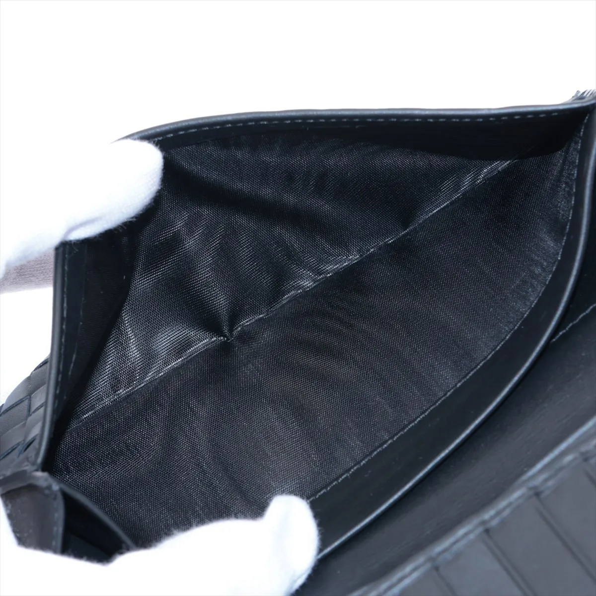 Intrecciato Leather Long Wallet, Black — view 7