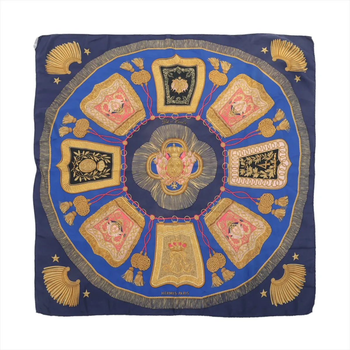 Carre 90 Poste et Cavalerie Saber Decorative Bag Scarf Silk Navy Thread