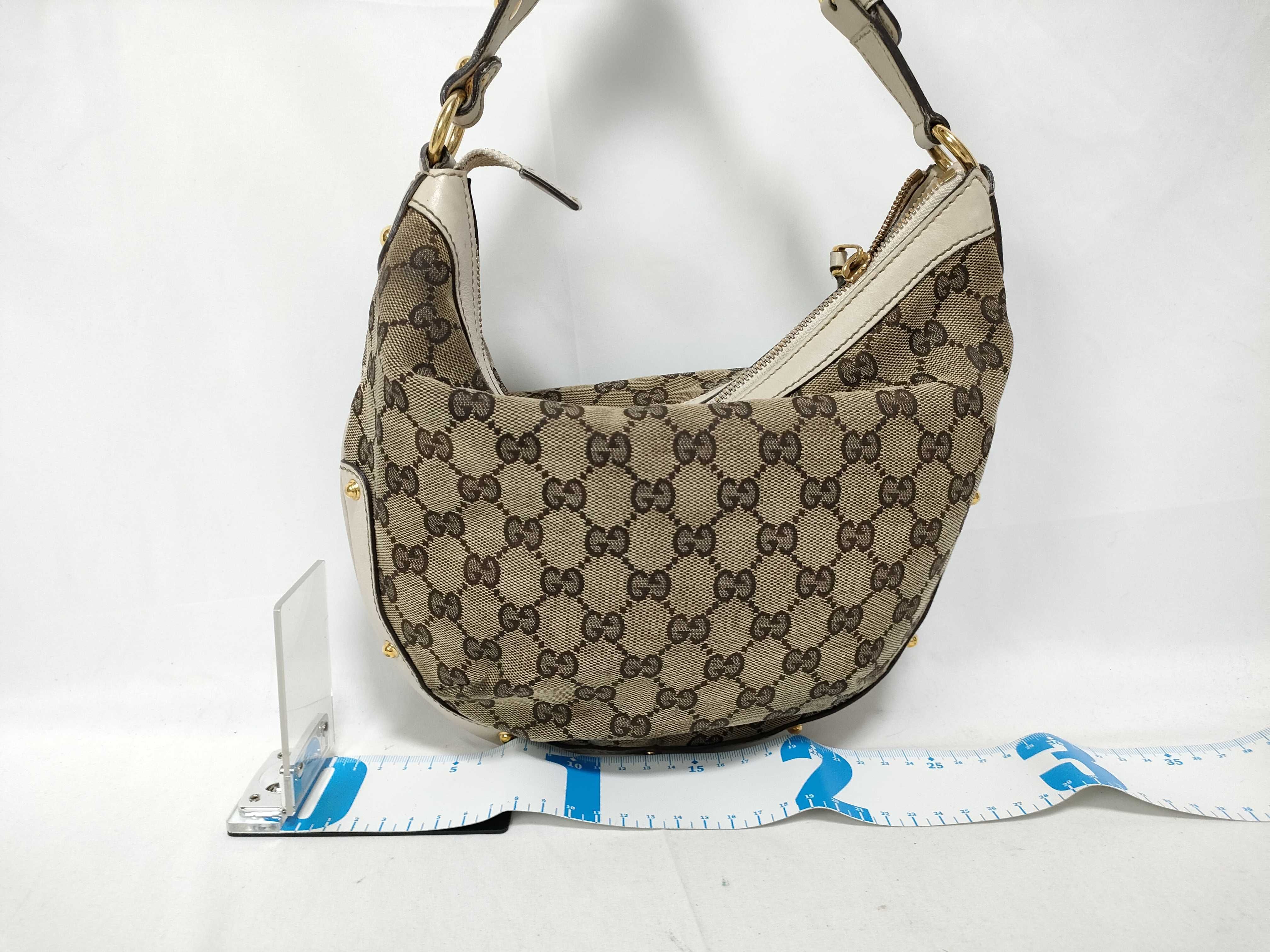 White GG Canvas Vintage Button Kidney-Shaped Wrist Bag (Handbag) — view 2