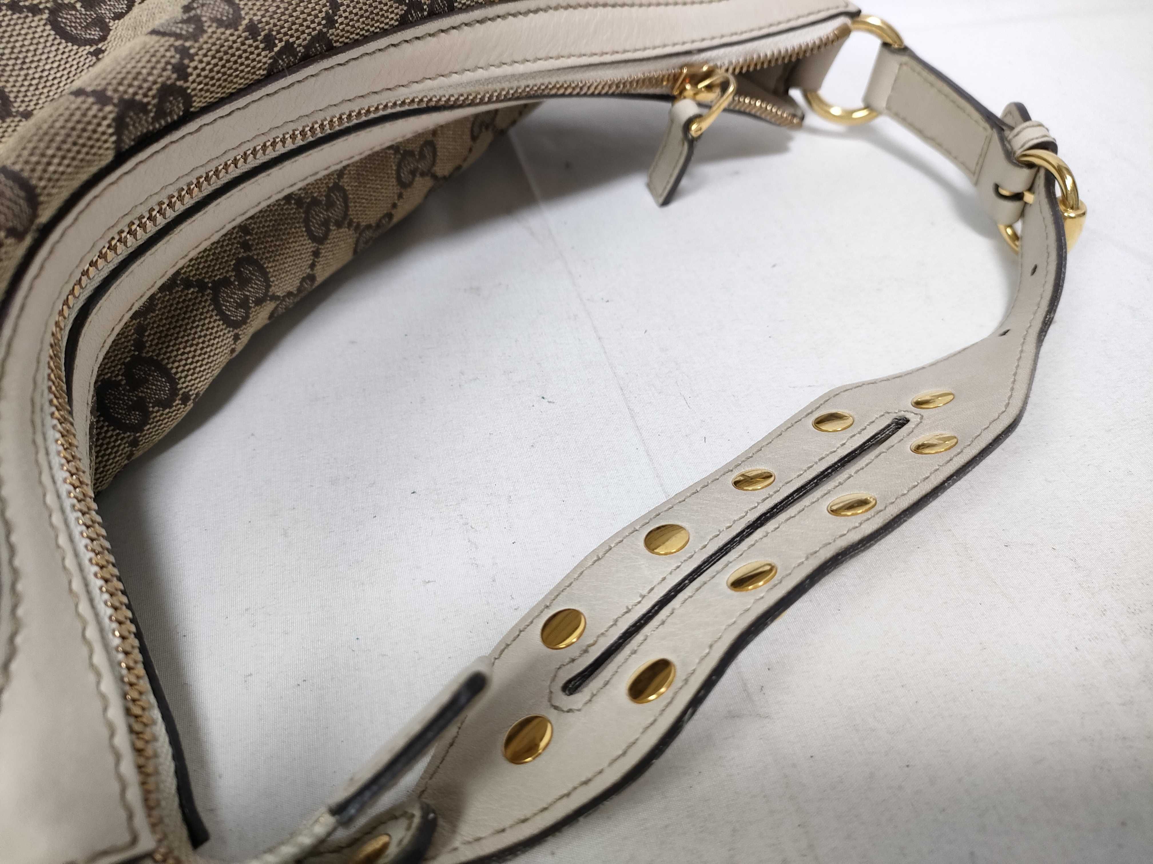 White GG Canvas Vintage Button Kidney-Shaped Wrist Bag (Handbag) — view 11