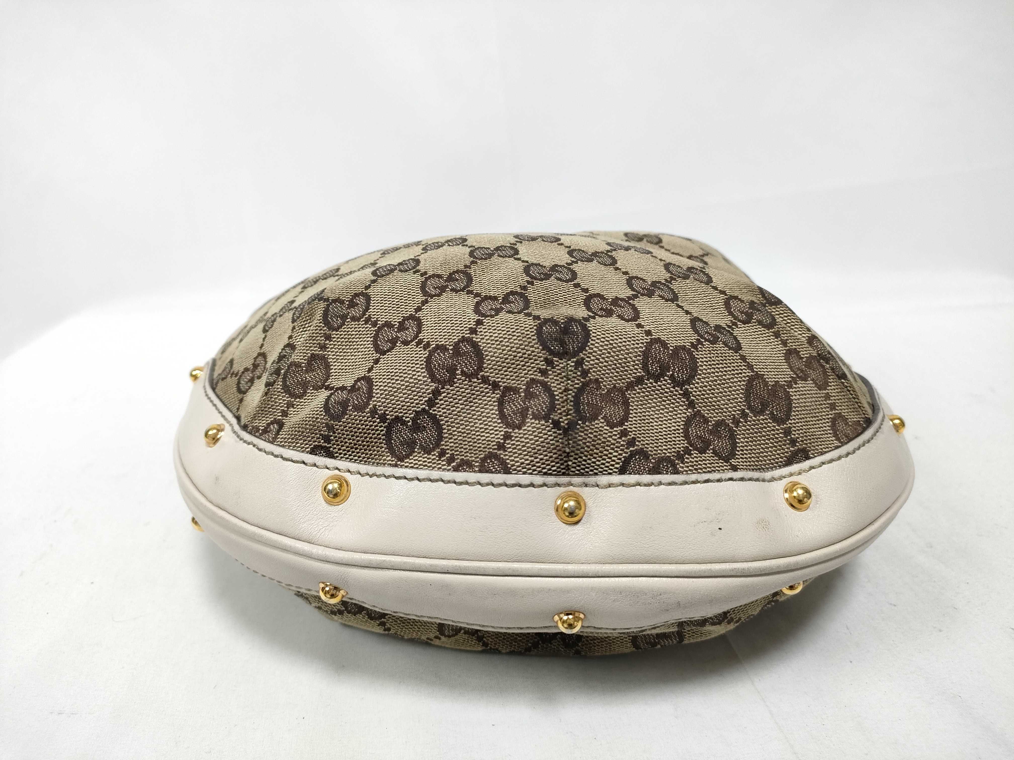 White GG Canvas Vintage Button Kidney-Shaped Wrist Bag (Handbag) — view 3