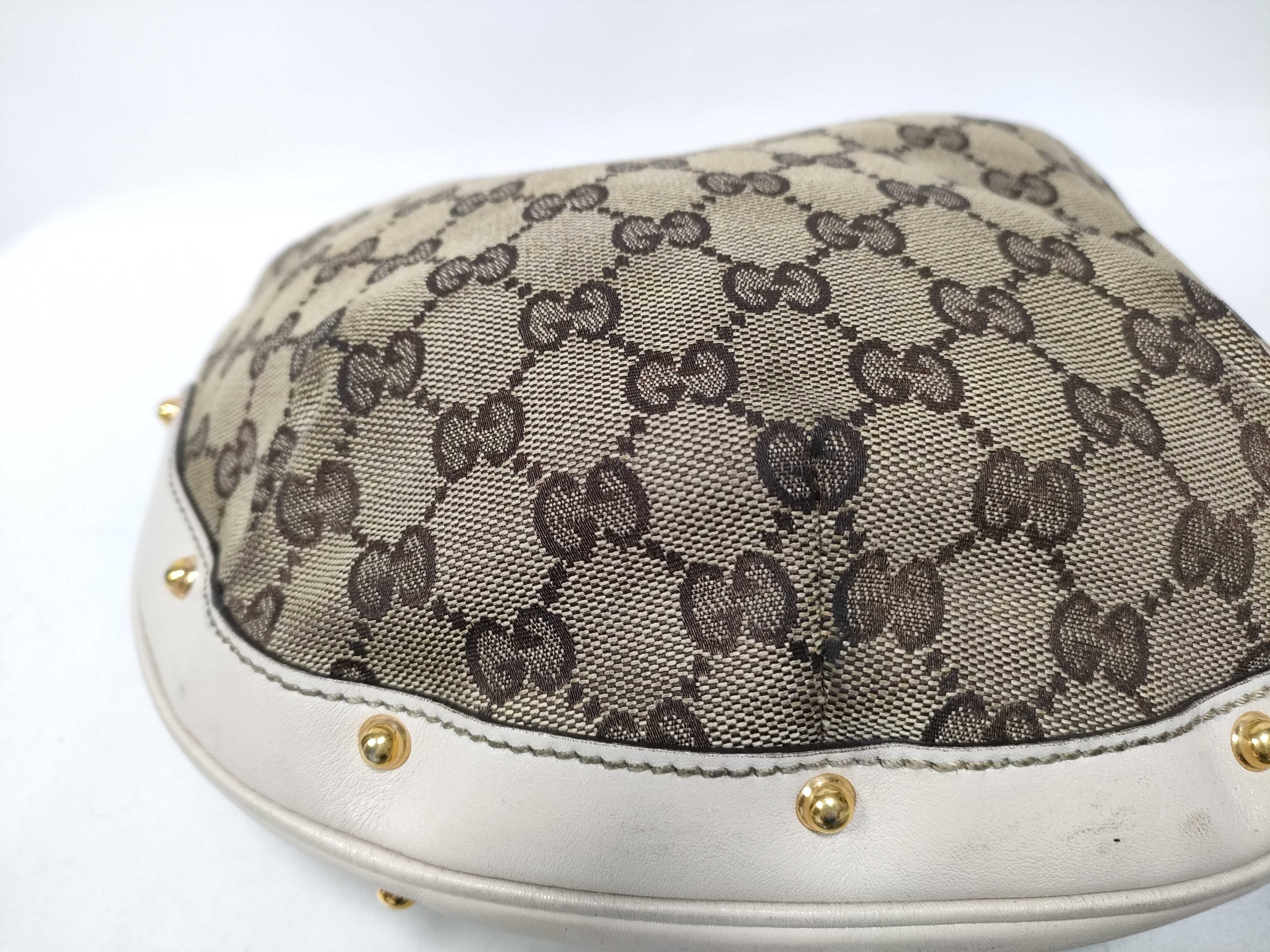 White GG Canvas Vintage Button Kidney-Shaped Wrist Bag (Handbag) — view 4