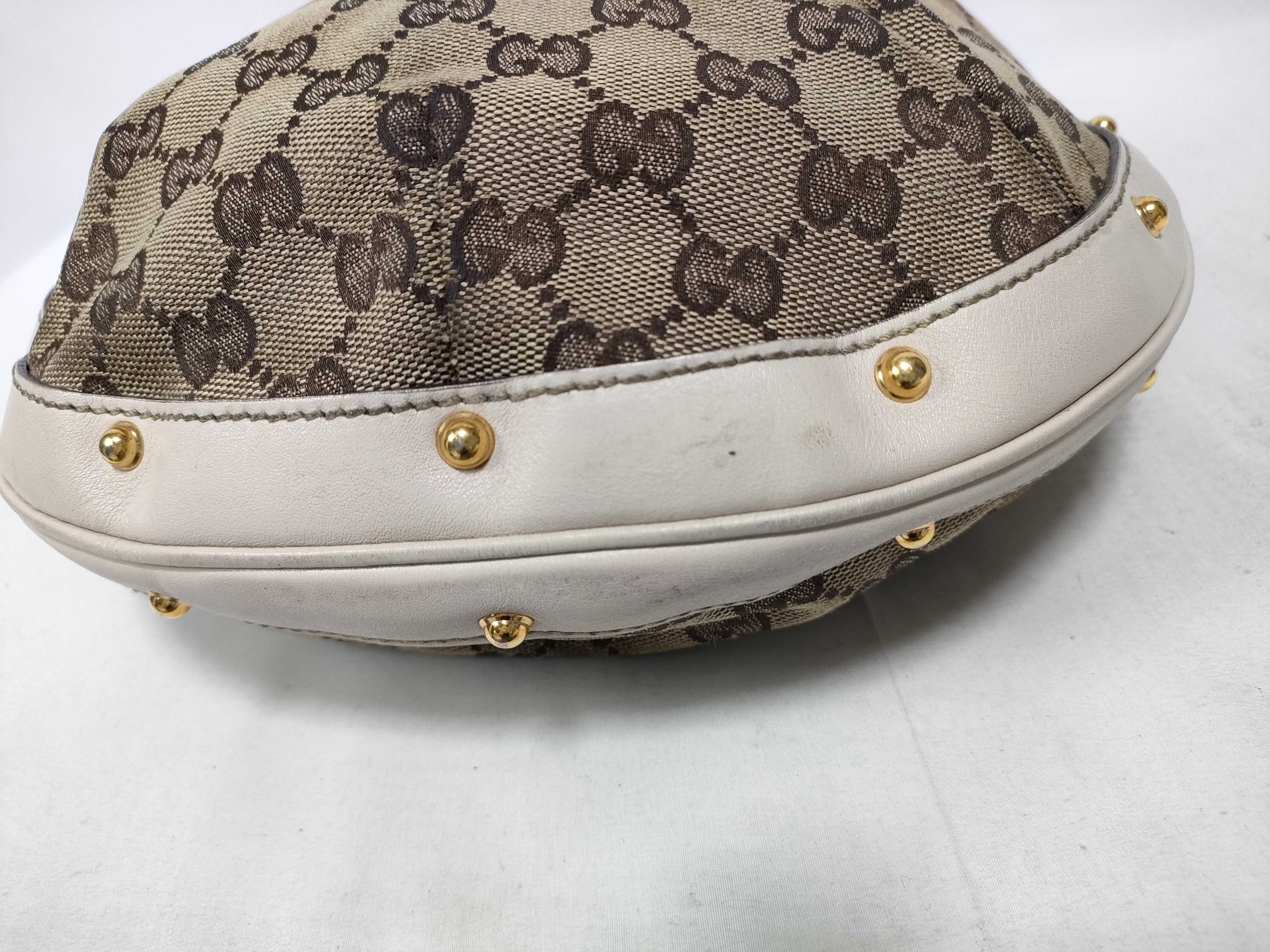 White GG Canvas Vintage Button Kidney-Shaped Wrist Bag (Handbag) — view 5