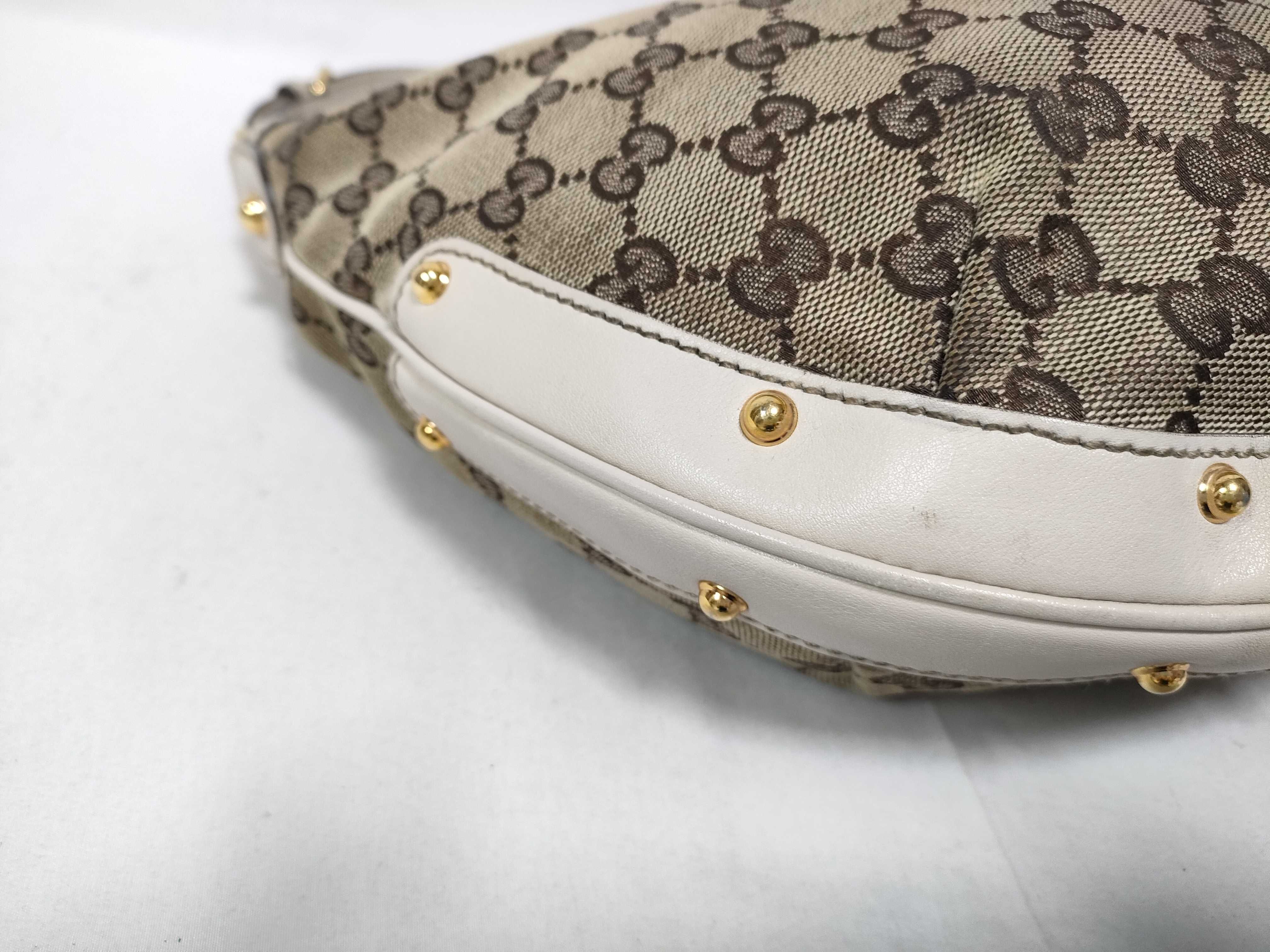 White GG Canvas Vintage Button Kidney-Shaped Wrist Bag (Handbag) — view 6