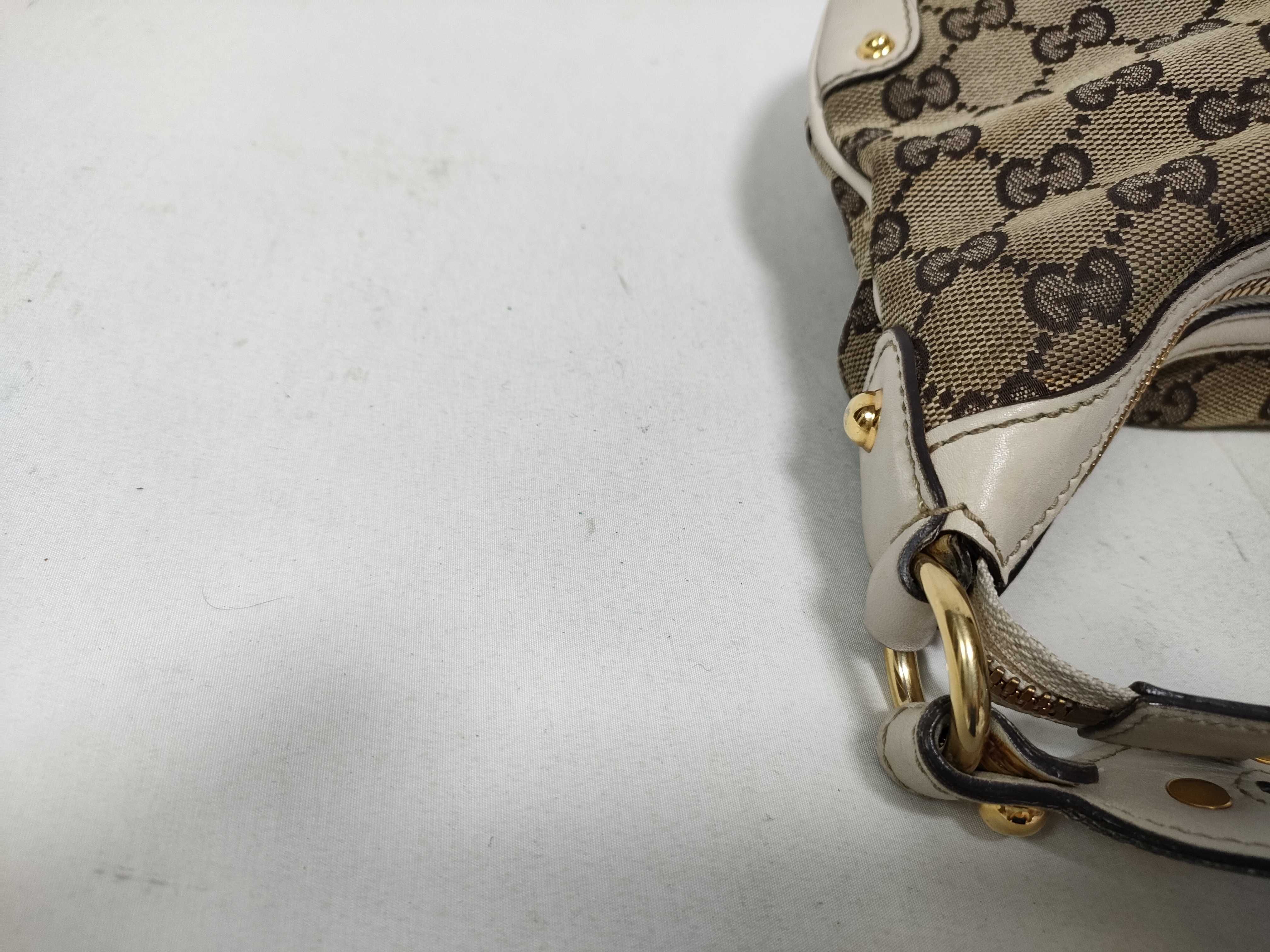 White GG Canvas Vintage Button Kidney-Shaped Wrist Bag (Handbag) — view 8