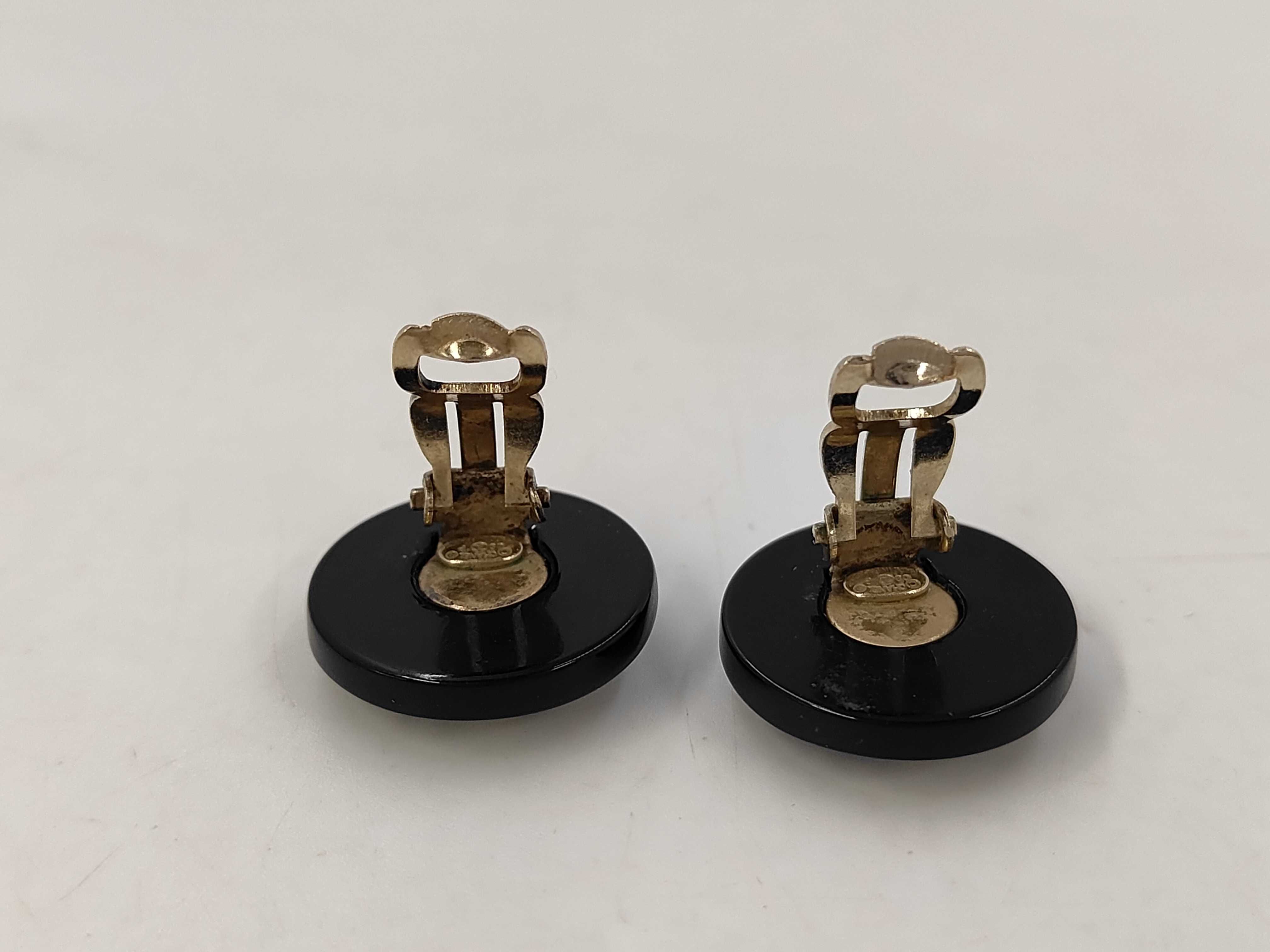 Coco Mark Chanel Coco Rhinestone Black x White Yellow Gold Earrings — view 2