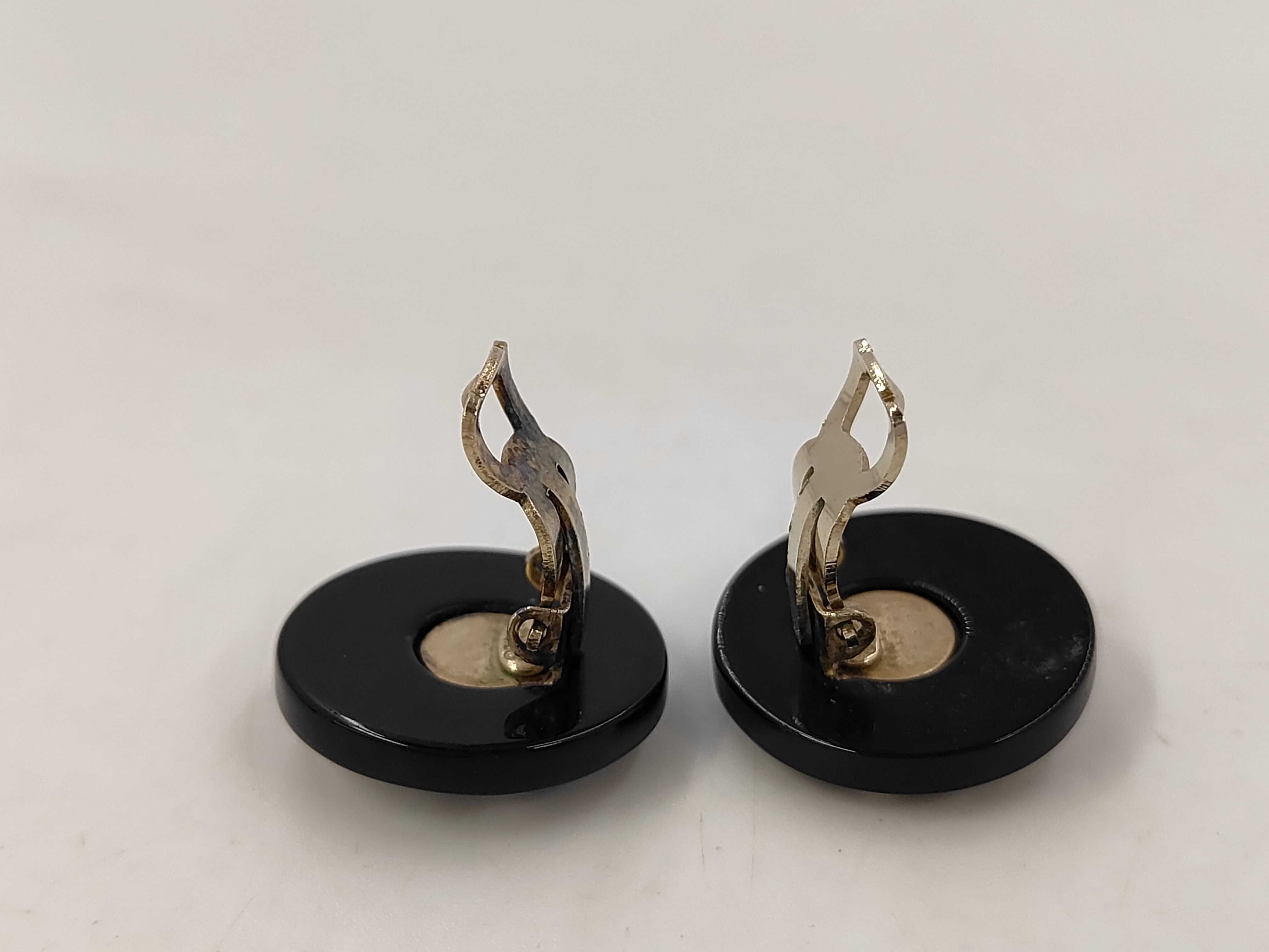 Coco Mark Chanel Coco Rhinestone Black x White Yellow Gold Earrings — view 3