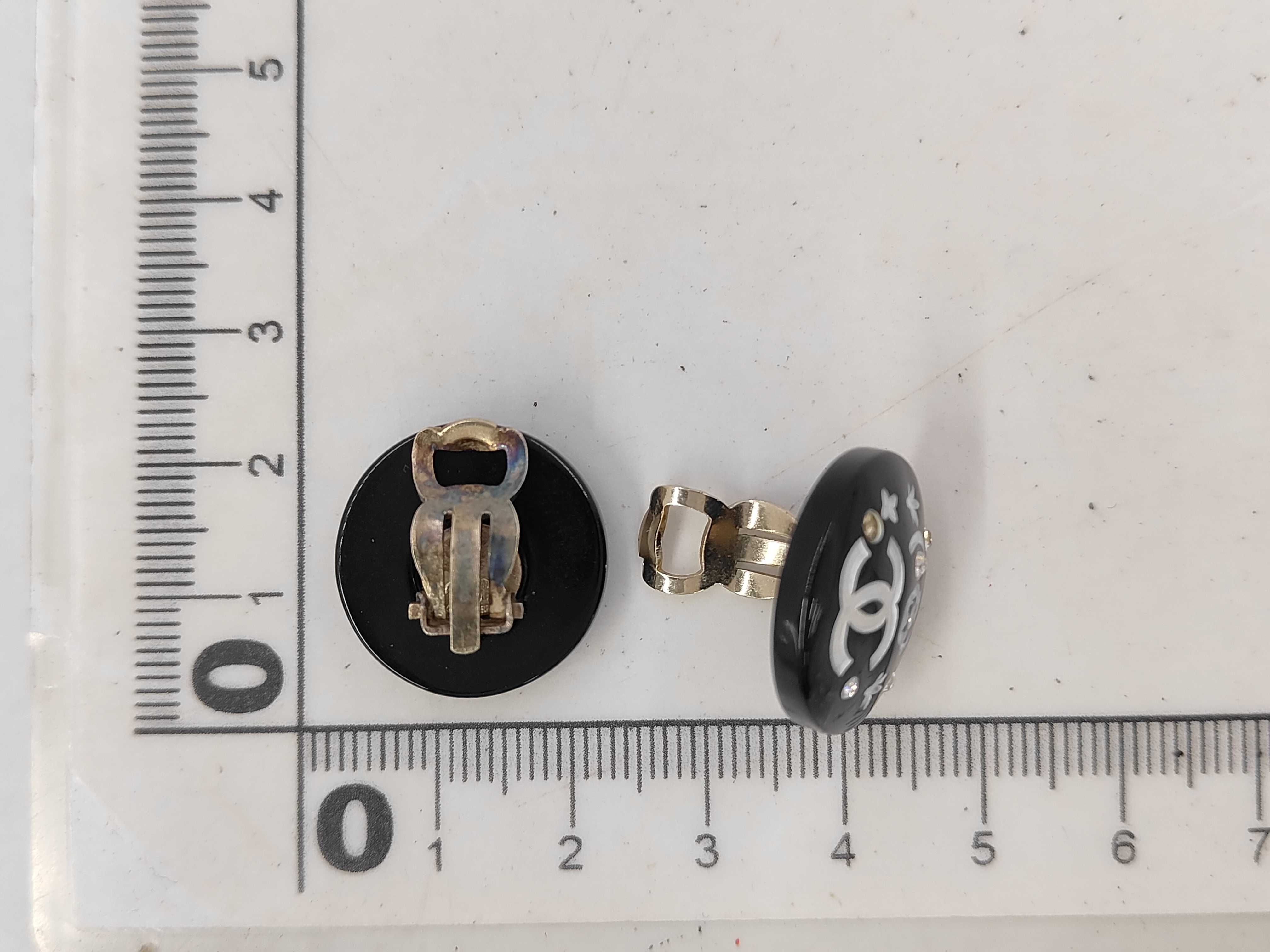 Coco Mark Chanel Coco Rhinestone Black x White Yellow Gold Earrings — view 5