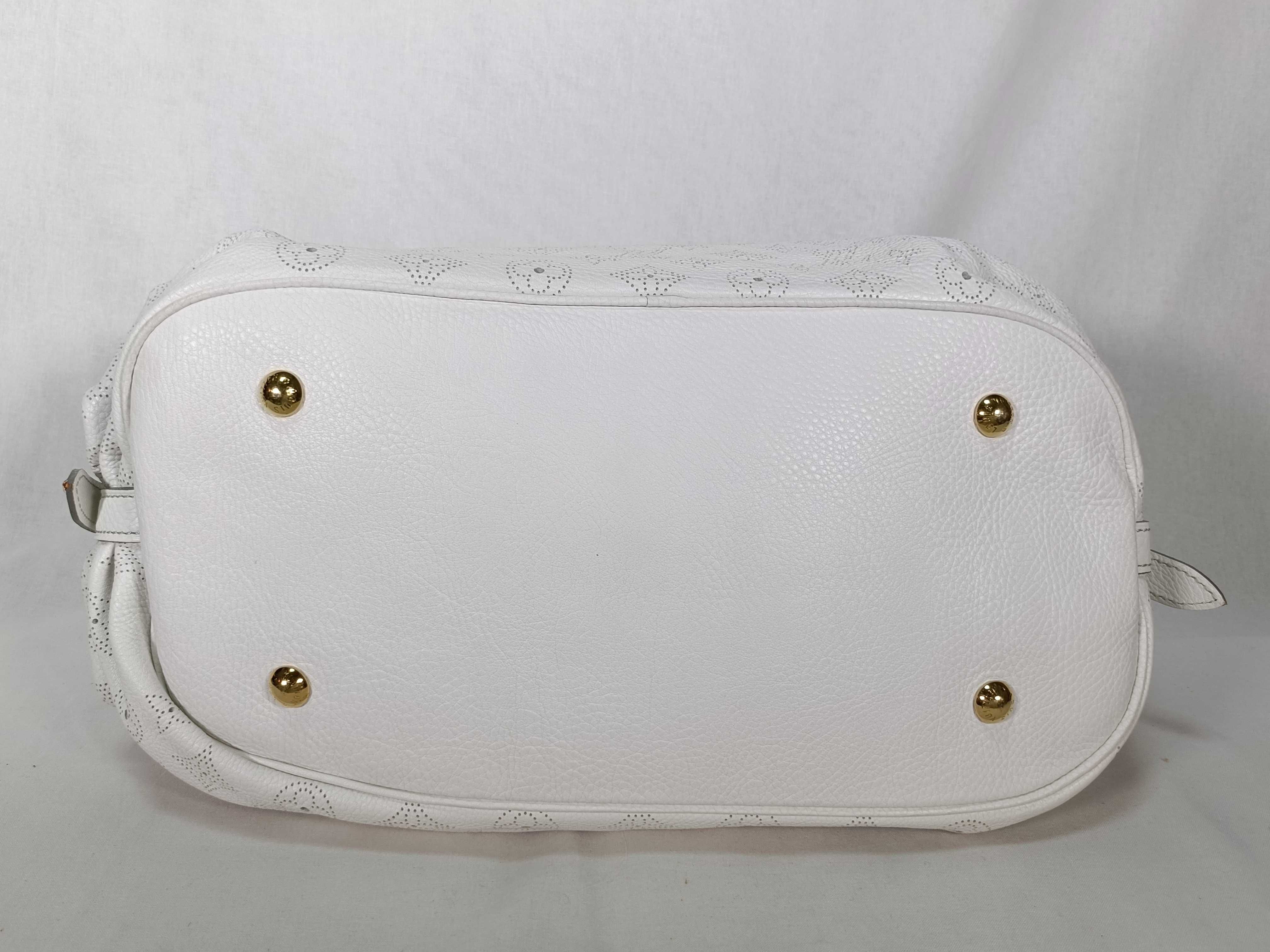 Mahina White Monogram Perforated Calfskin Large Tote Bag — view 3