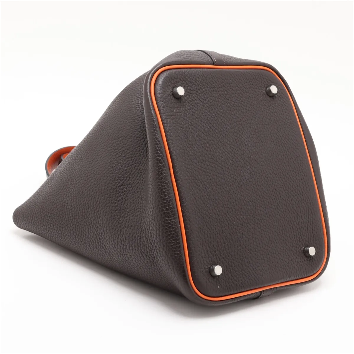 Hermès Picotin 22 MM Eclat Taurillon Clemence Chocolate x Orange Silver Hardware — view 4