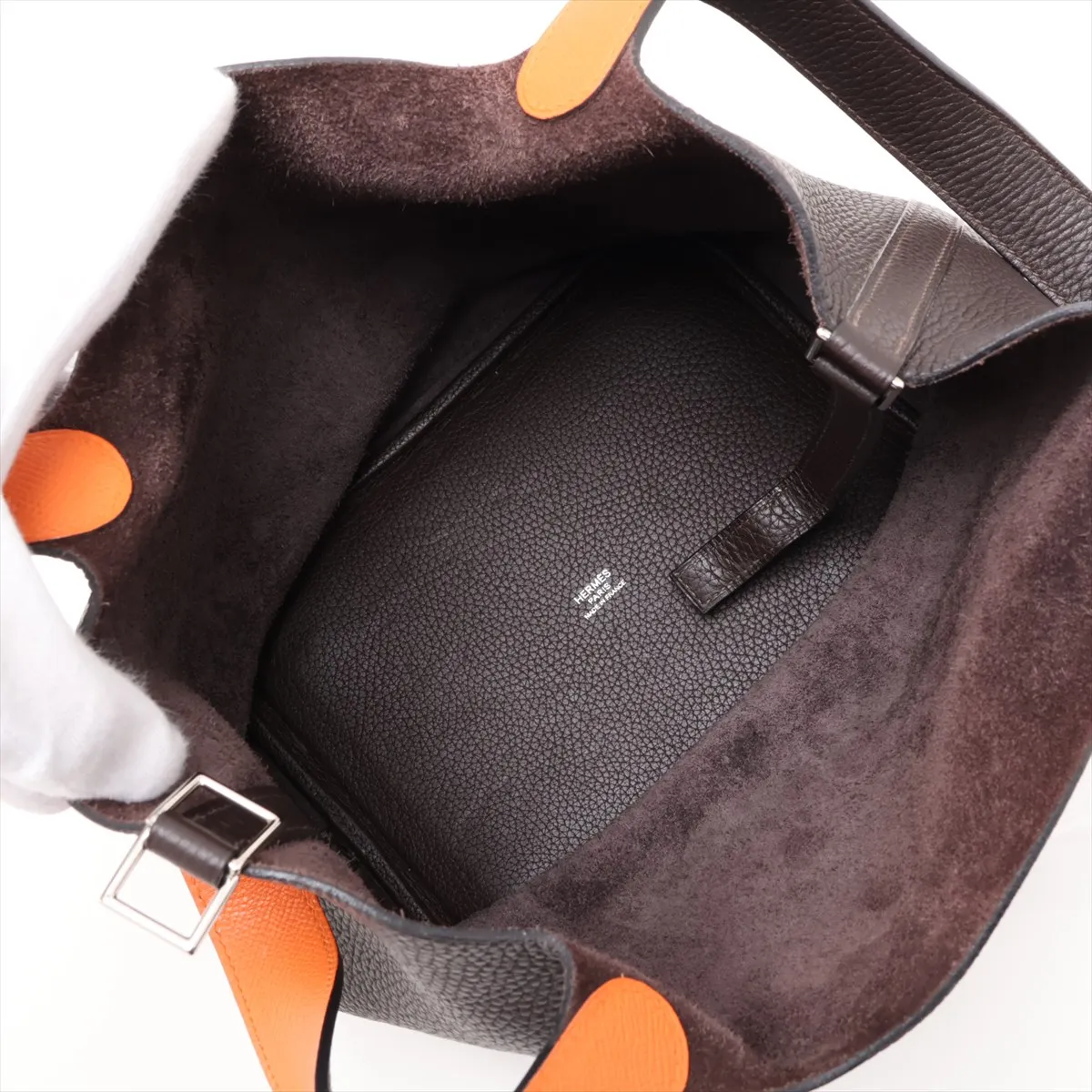 Hermès Picotin 22 MM Eclat Taurillon Clemence Chocolate x Orange Silver Hardware — view 7