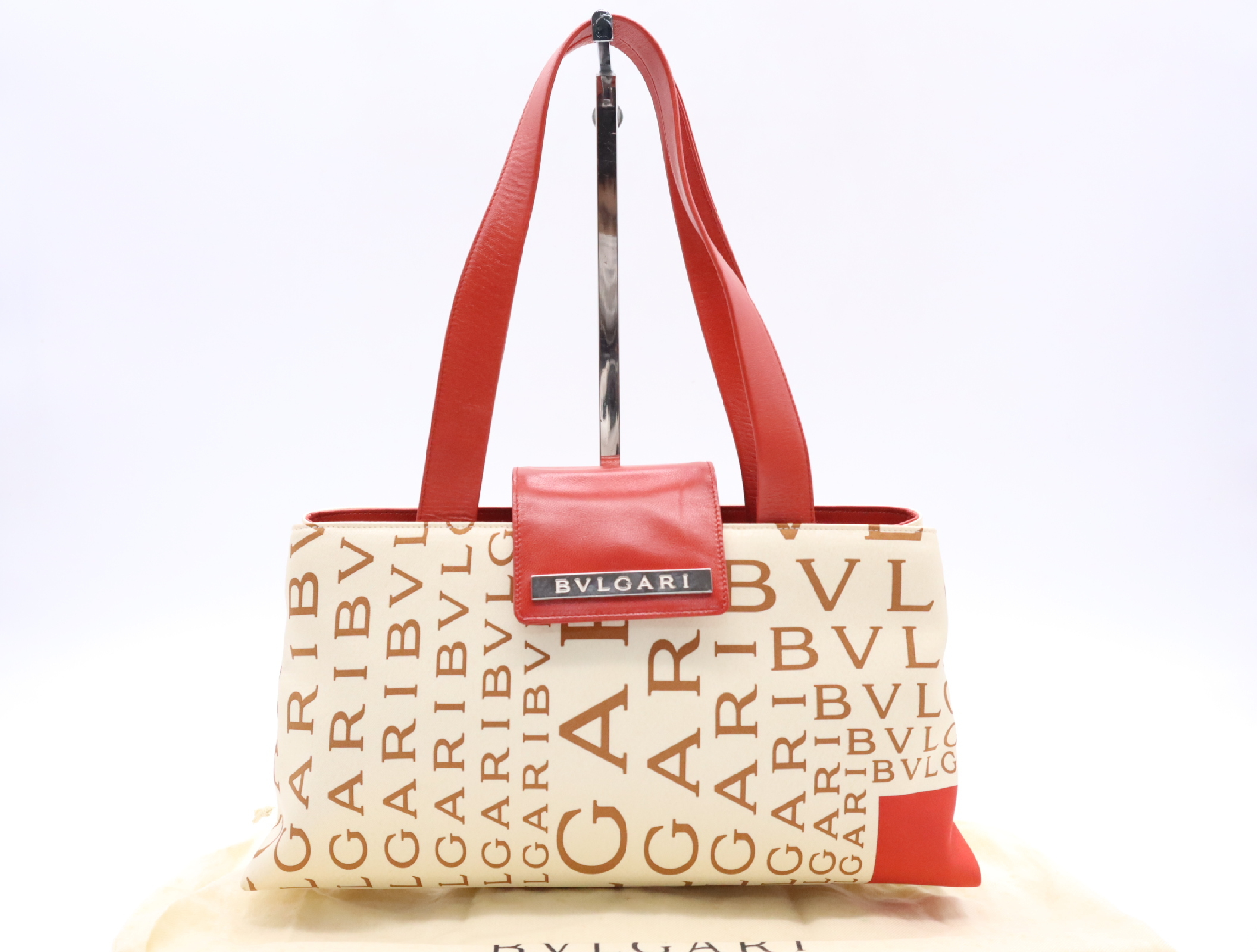 Cotton Logo Mania Handbag, Red/Ivory, with Dust Bag