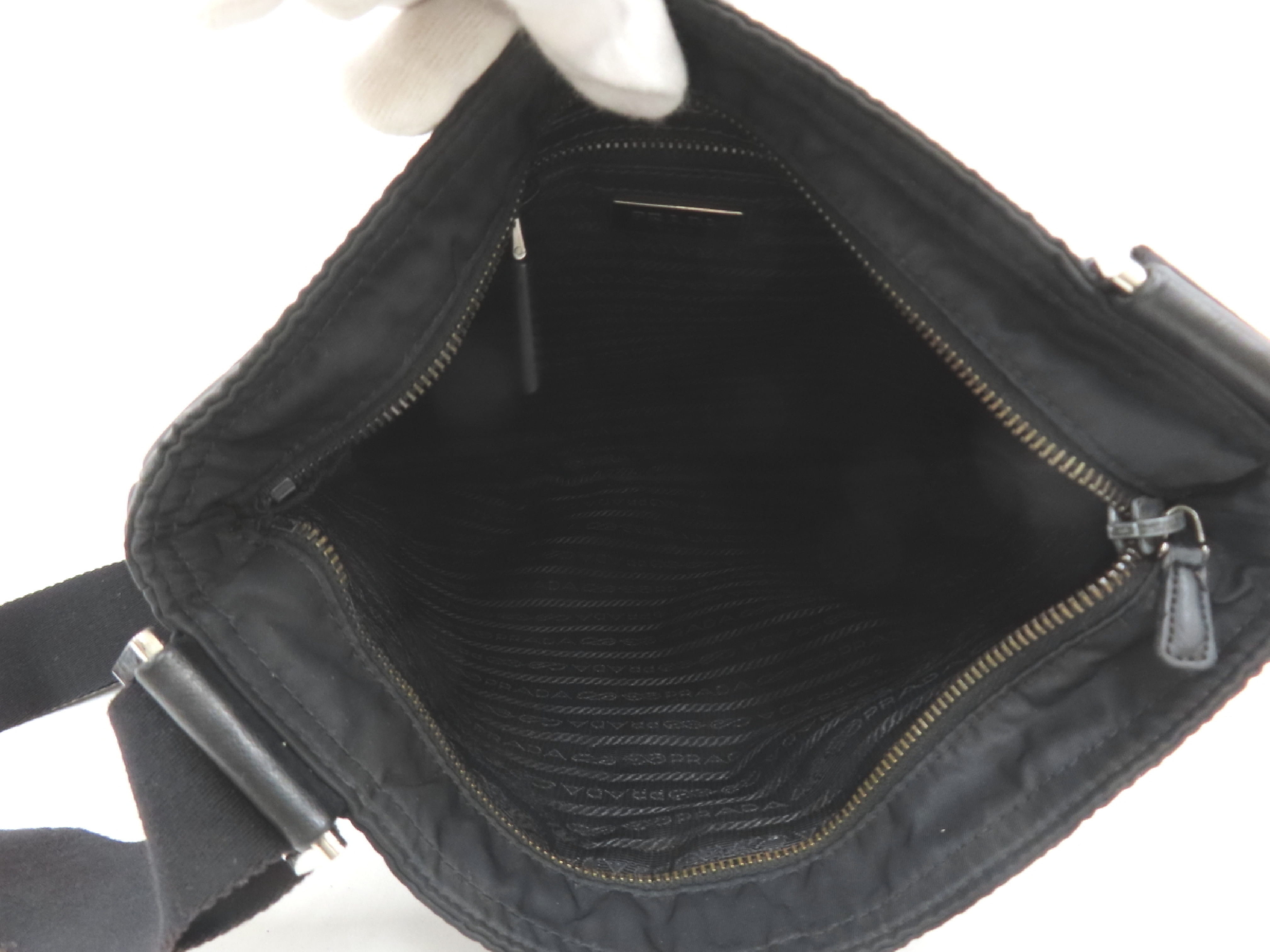 Triangle Logo Plate Saffiano Nylon Shoulder Bag — view 7