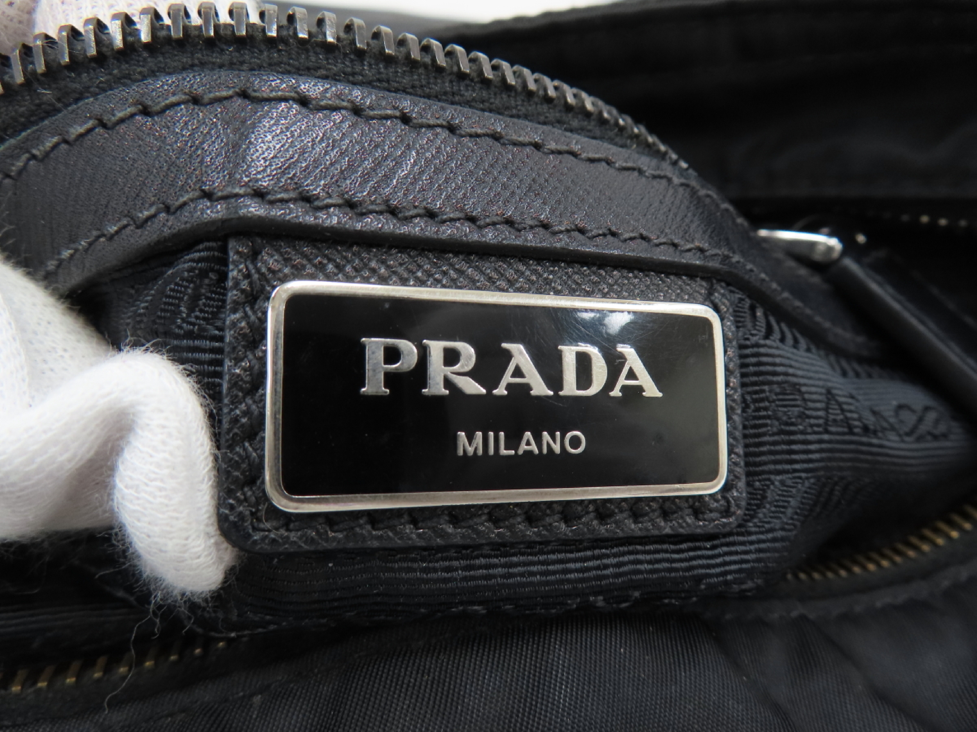 Triangle Logo Plate Saffiano Nylon Shoulder Bag — view 8
