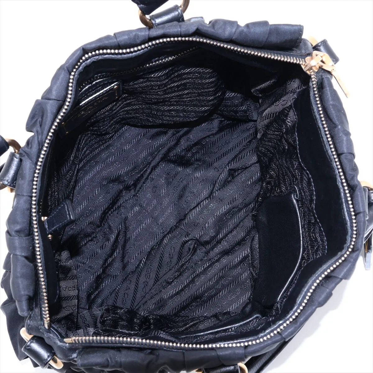 Gathered Nylon x Leather 2-Way Handbag, Black — view 8