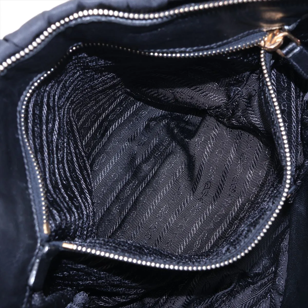 Gathered Nylon x Leather 2-Way Handbag, Black — view 9