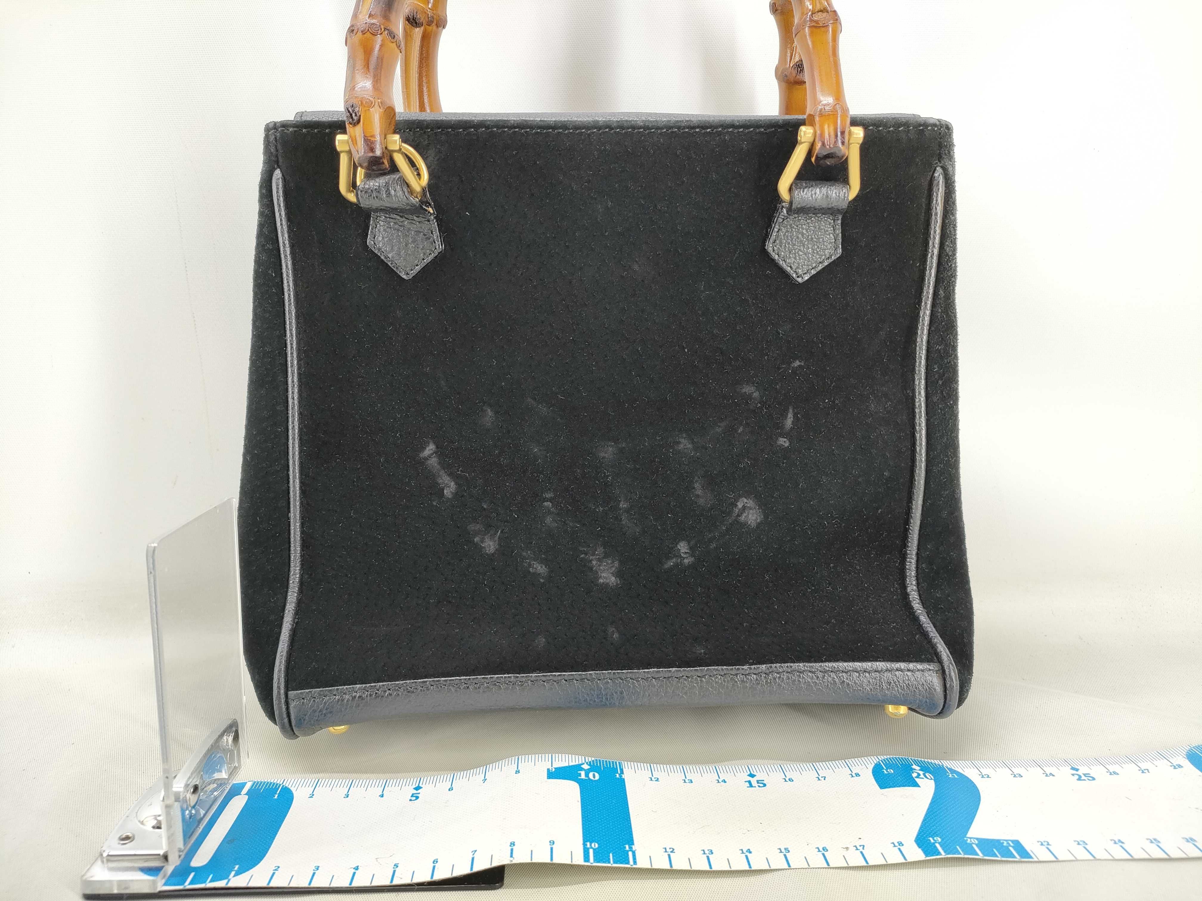 Bamboo Bag, Gucci Bamboo 2-Way Pochette, Suede Leather, Black Handbag — view 2