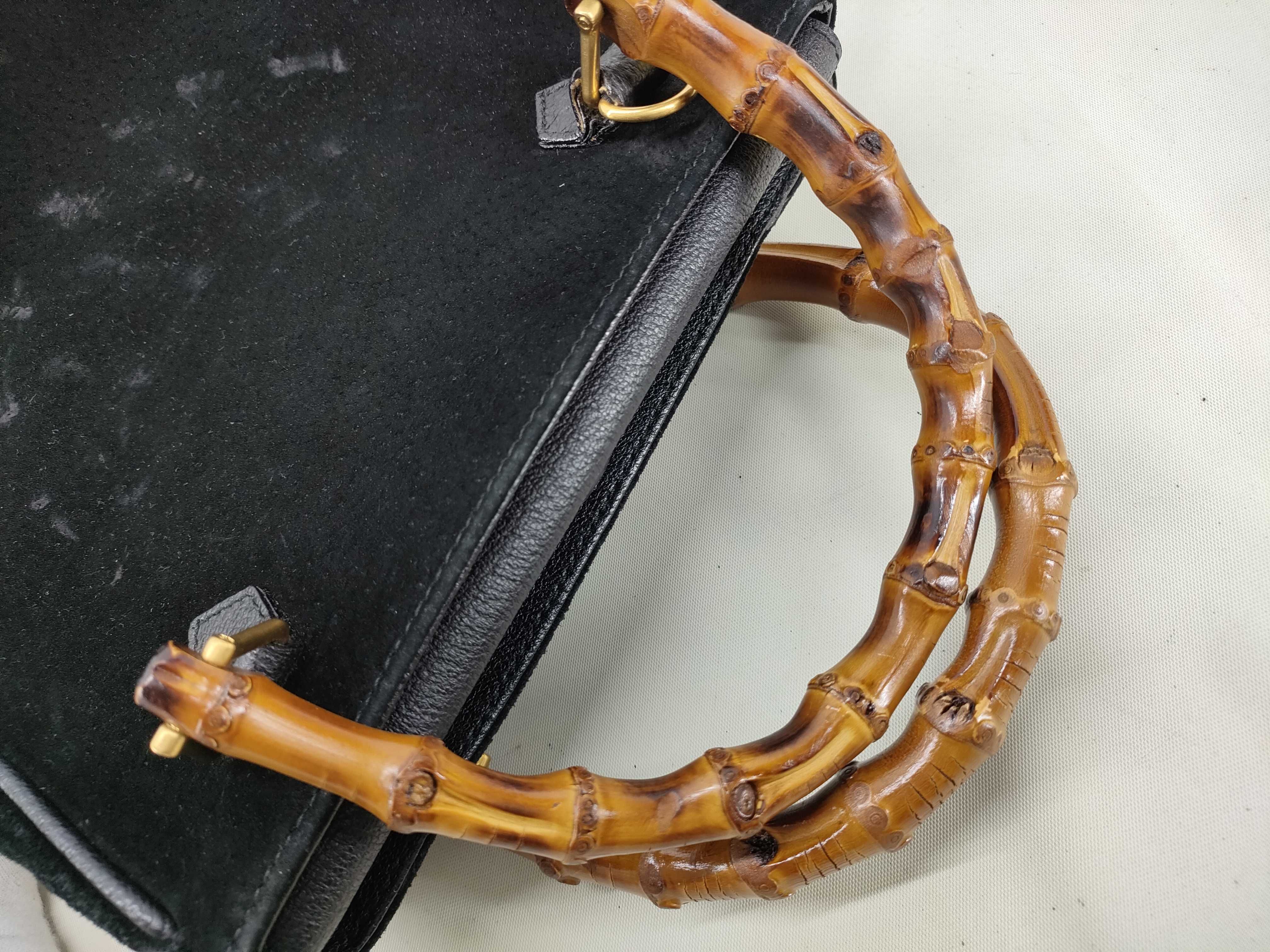 Bamboo Bag, Gucci Bamboo 2-Way Pochette, Suede Leather, Black Handbag — view 5