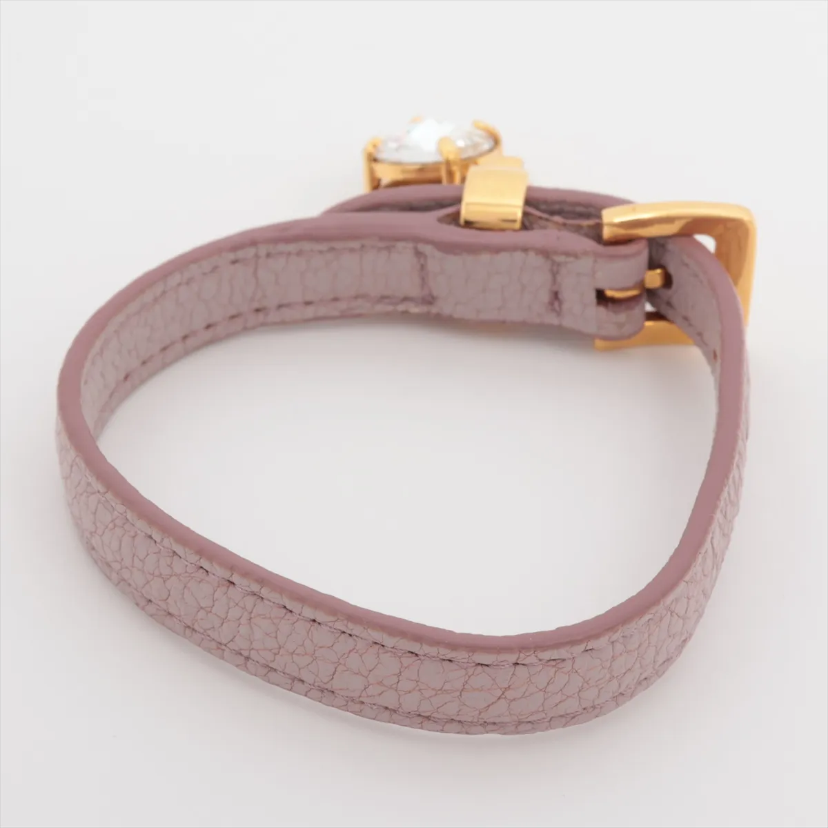 bracelet, gold plated, rhinestones, and leather, pink. Has a bad — view 2