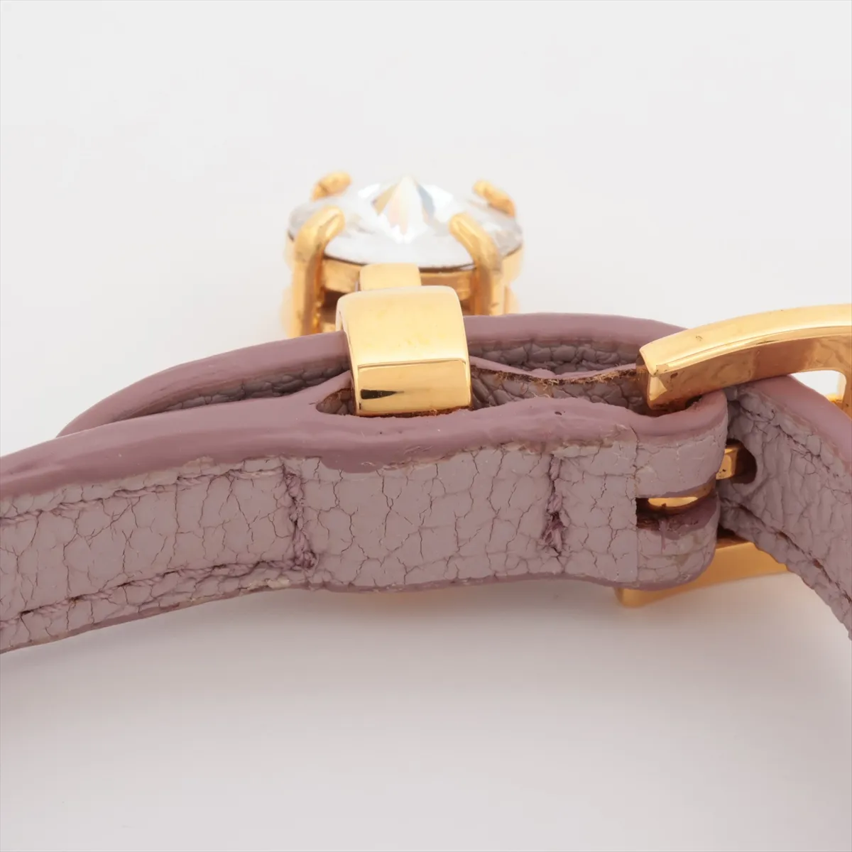 bracelet, gold plated, rhinestones, and leather, pink. Has a bad — view 4