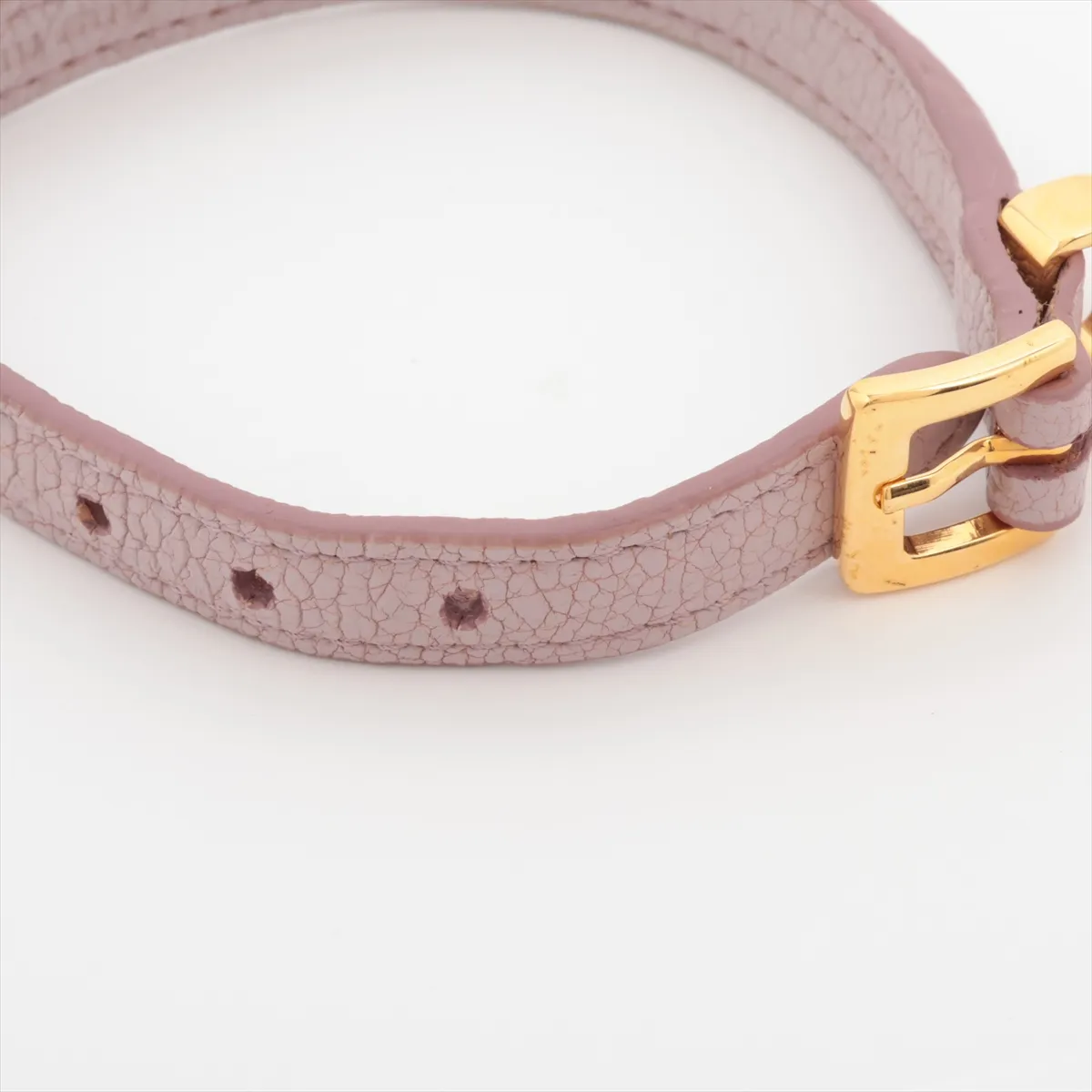 bracelet, gold plated, rhinestones, and leather, pink. Has a bad — view 5