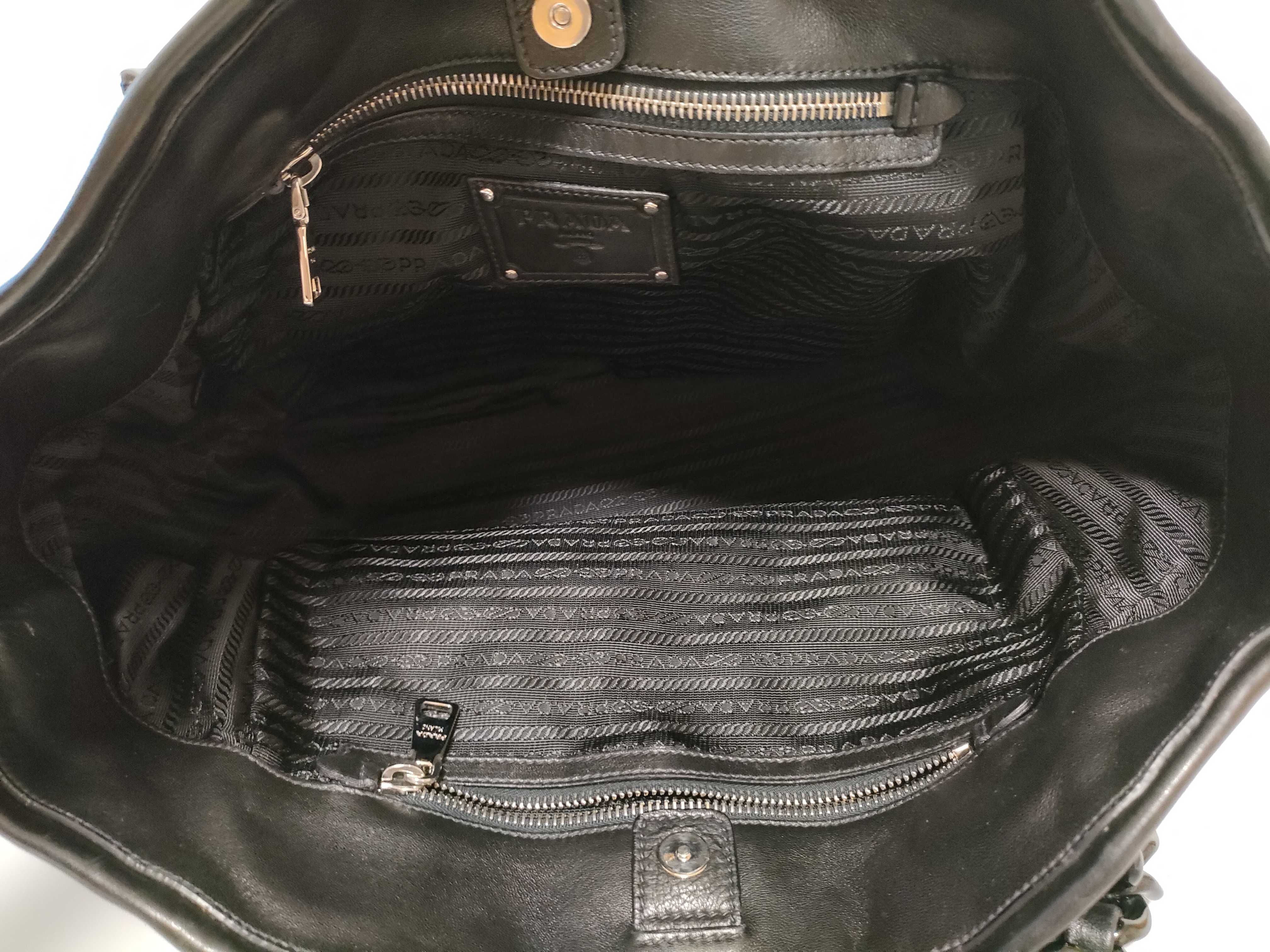 Nylon Prada Tessuto Nylon x Leather Chain Tote Bag Black Tote Bag — view 10