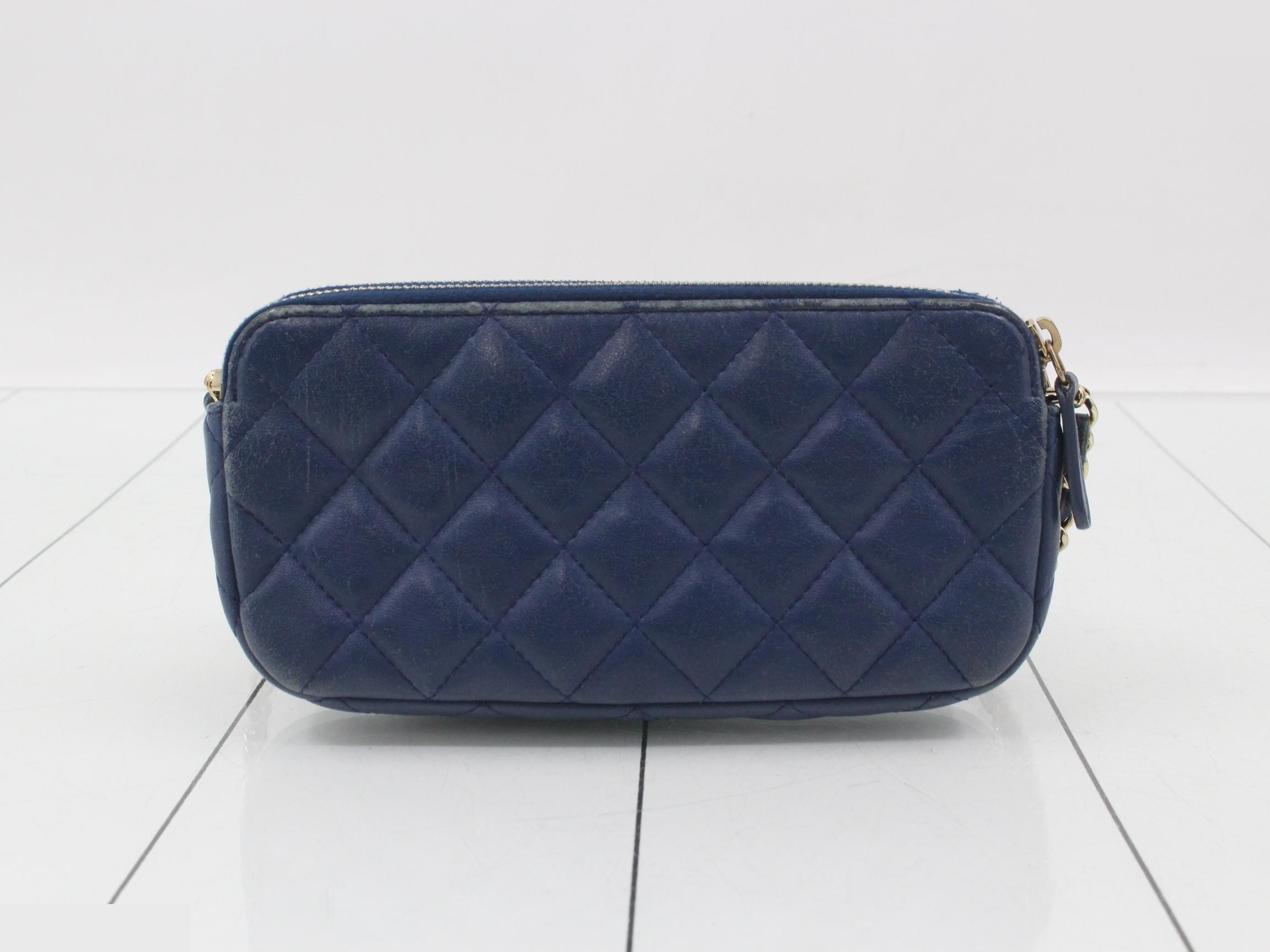 Lambskin Coco Mark Chain Shoulder Bag (Blue) — view 2