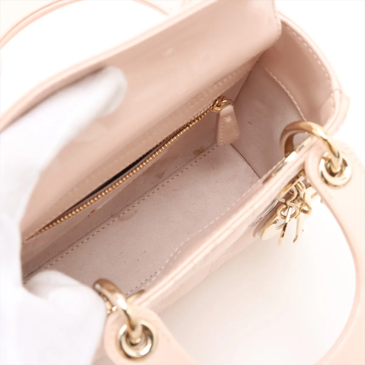 Cannage Lady Dior Mini Patent Leather 2WAY Handbag Pink — view 8