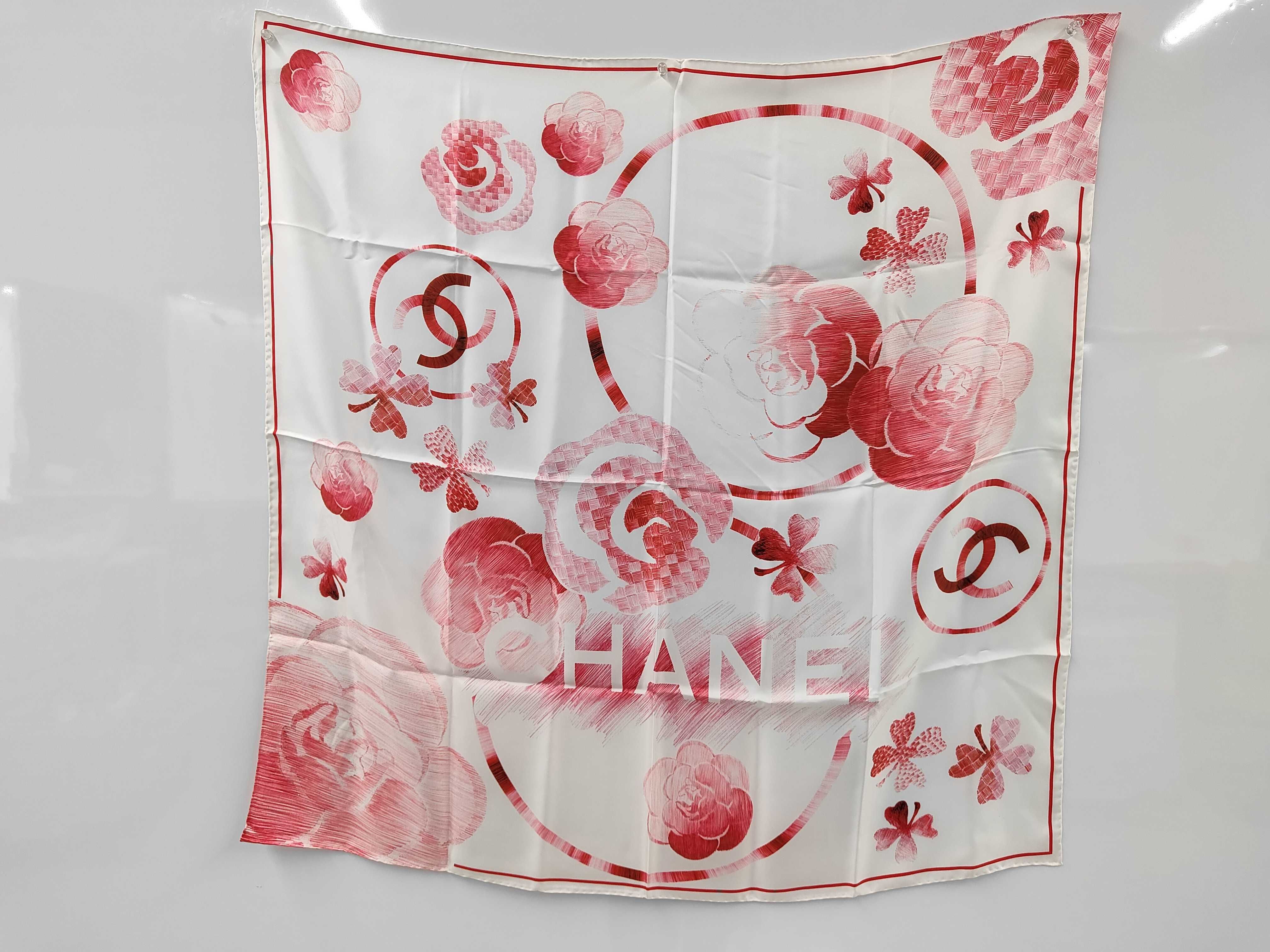 Camellia Silk Scarf (White & Red) - Other Accessories