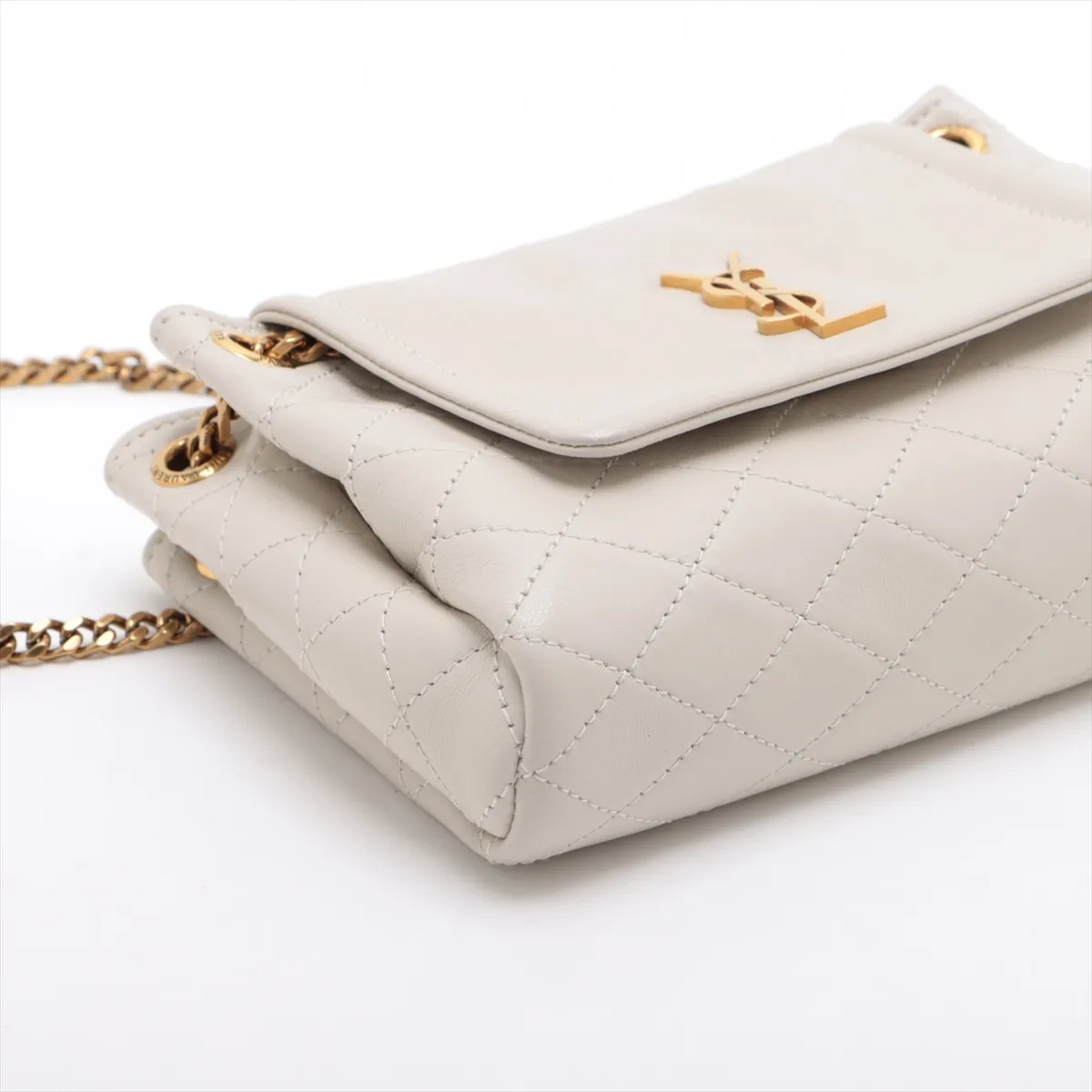 Mini Nolita Leather Chain Shoulder Bag, Beige, 672738 — view 4
