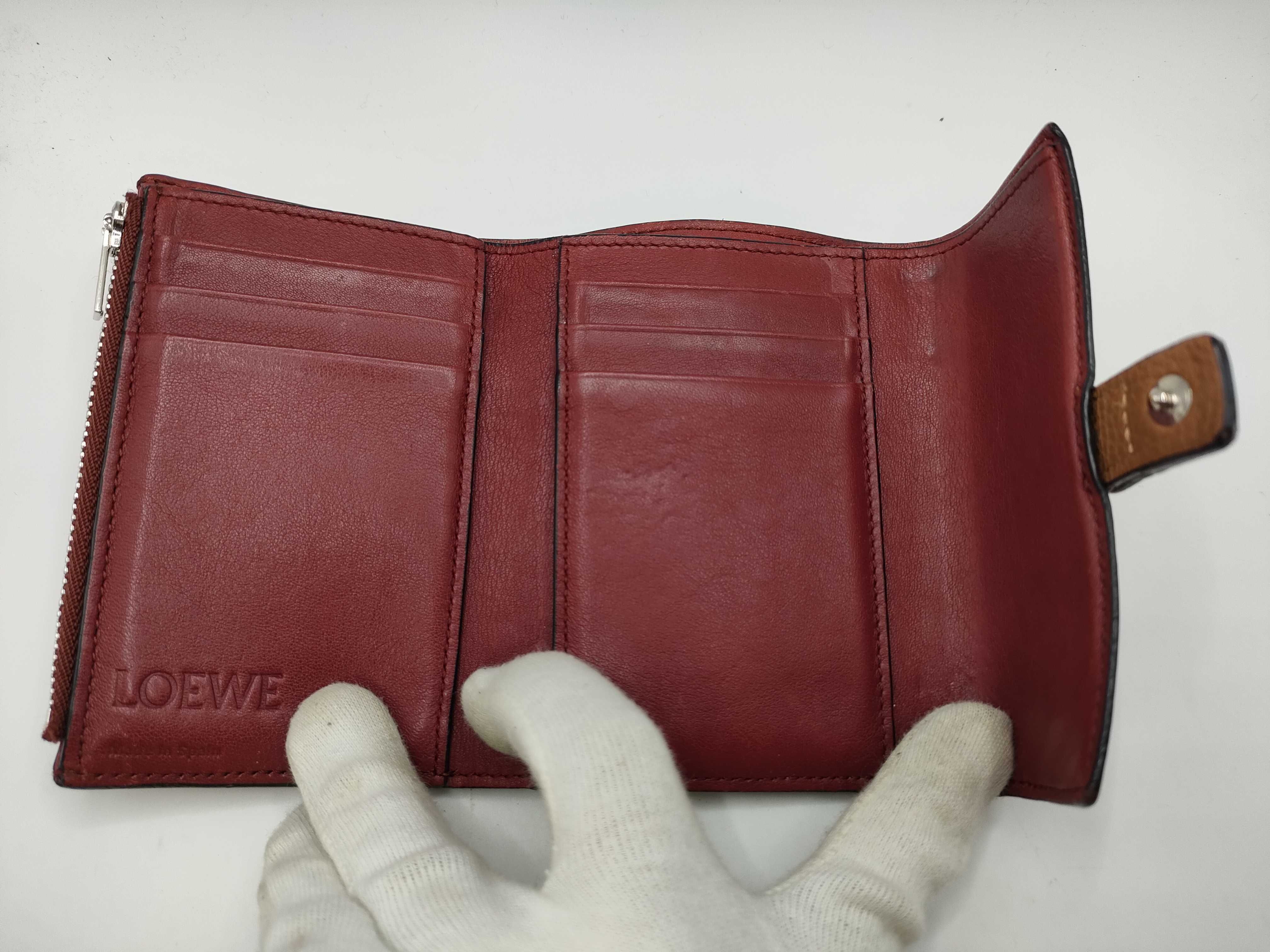 Anagram Leather Tri-fold Wallet, Brown — view 8