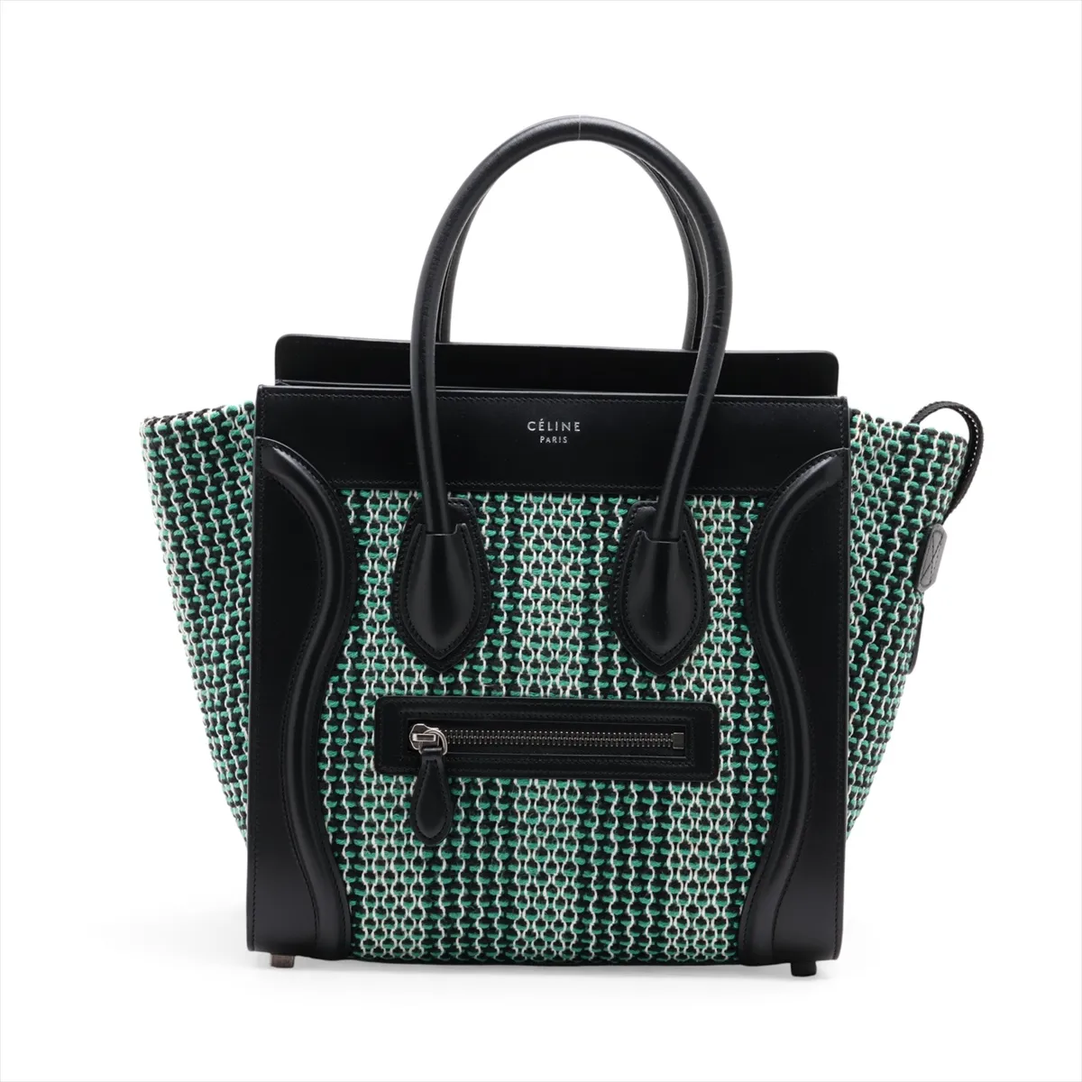 Luggage Micro Shopper Leather x Tweed Handbag Green x Black