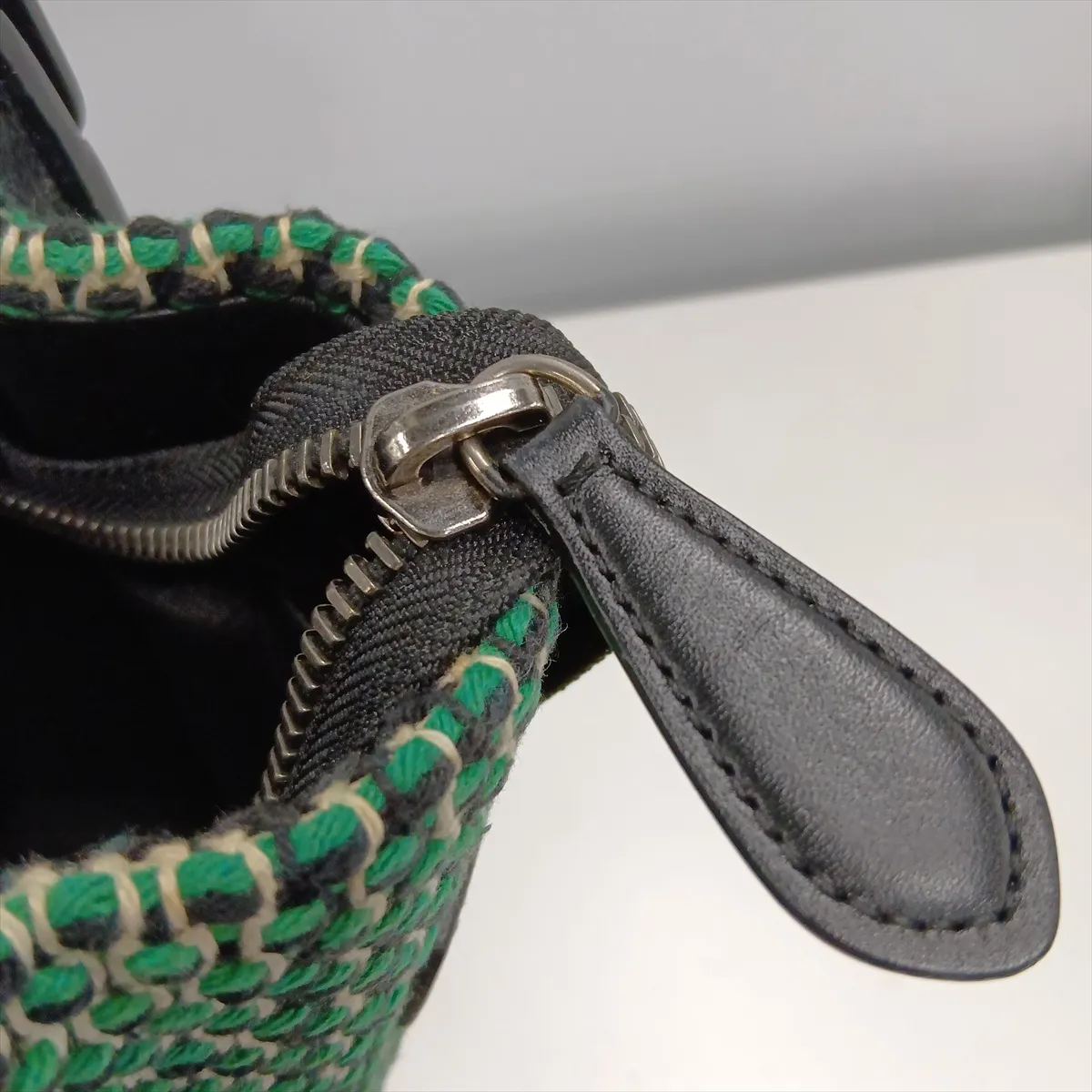 Luggage Micro Shopper Leather x Tweed Handbag Green x Black — view 12
