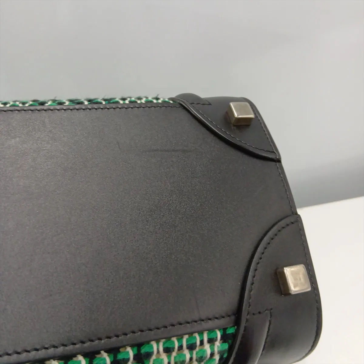 Luggage Micro Shopper Leather x Tweed Handbag Green x Black — view 15