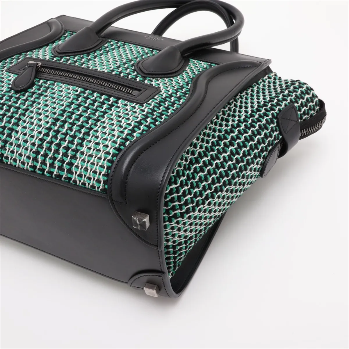 Luggage Micro Shopper Leather x Tweed Handbag Green x Black — view 3