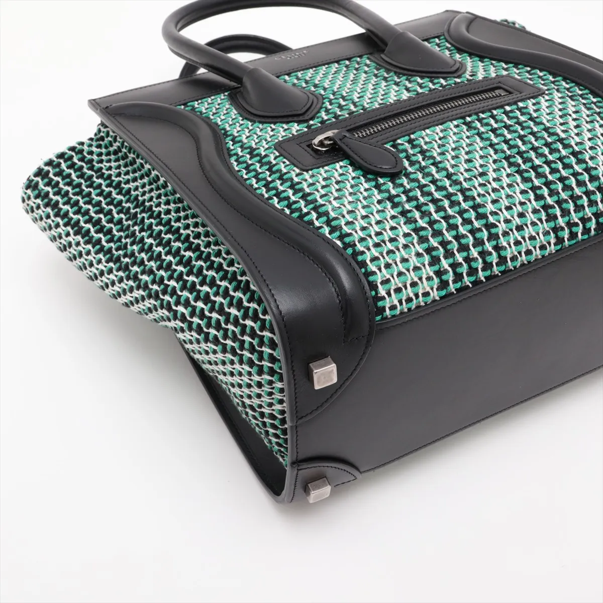 Luggage Micro Shopper Leather x Tweed Handbag Green x Black — view 4