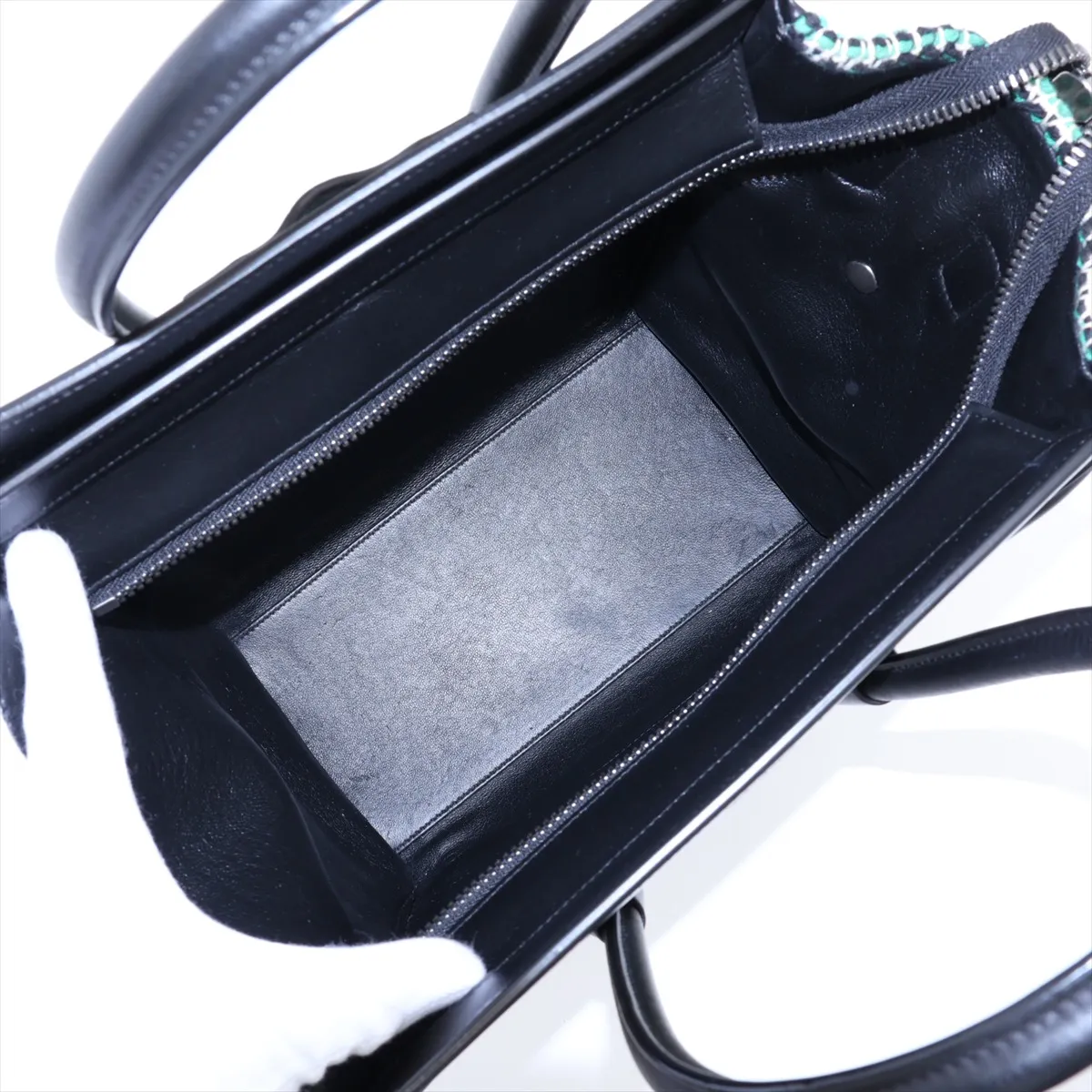 Luggage Micro Shopper Leather x Tweed Handbag Green x Black — view 7