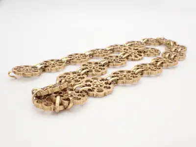 Rive Gauche Chain Belt, Flower Motif, Gold (GP)
