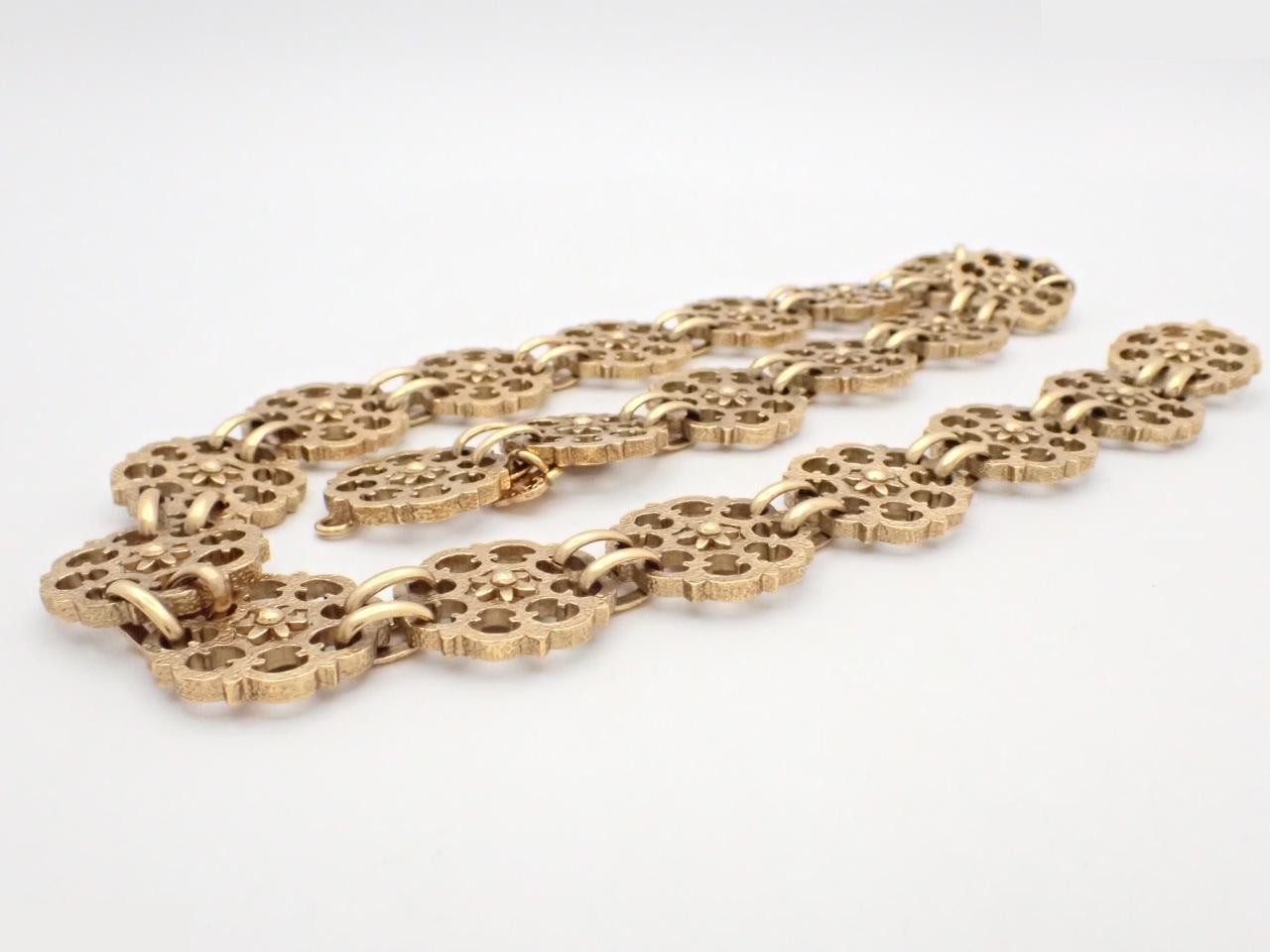 Rive Gauche Chain Belt, Flower Motif, Gold (GP) — view 2