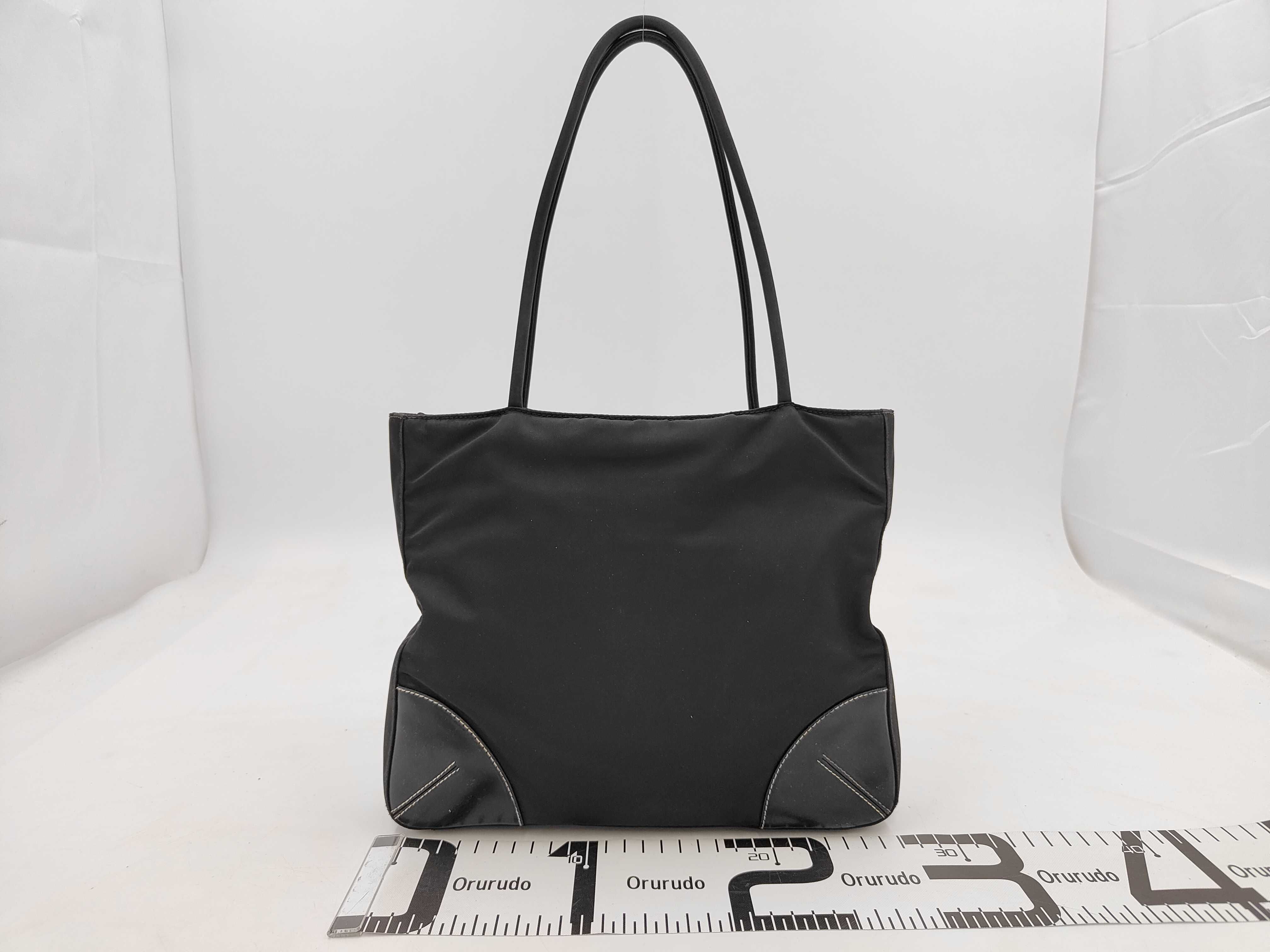 nylon tote bag, leather and nylon tote bag with triangular logo. — view 2