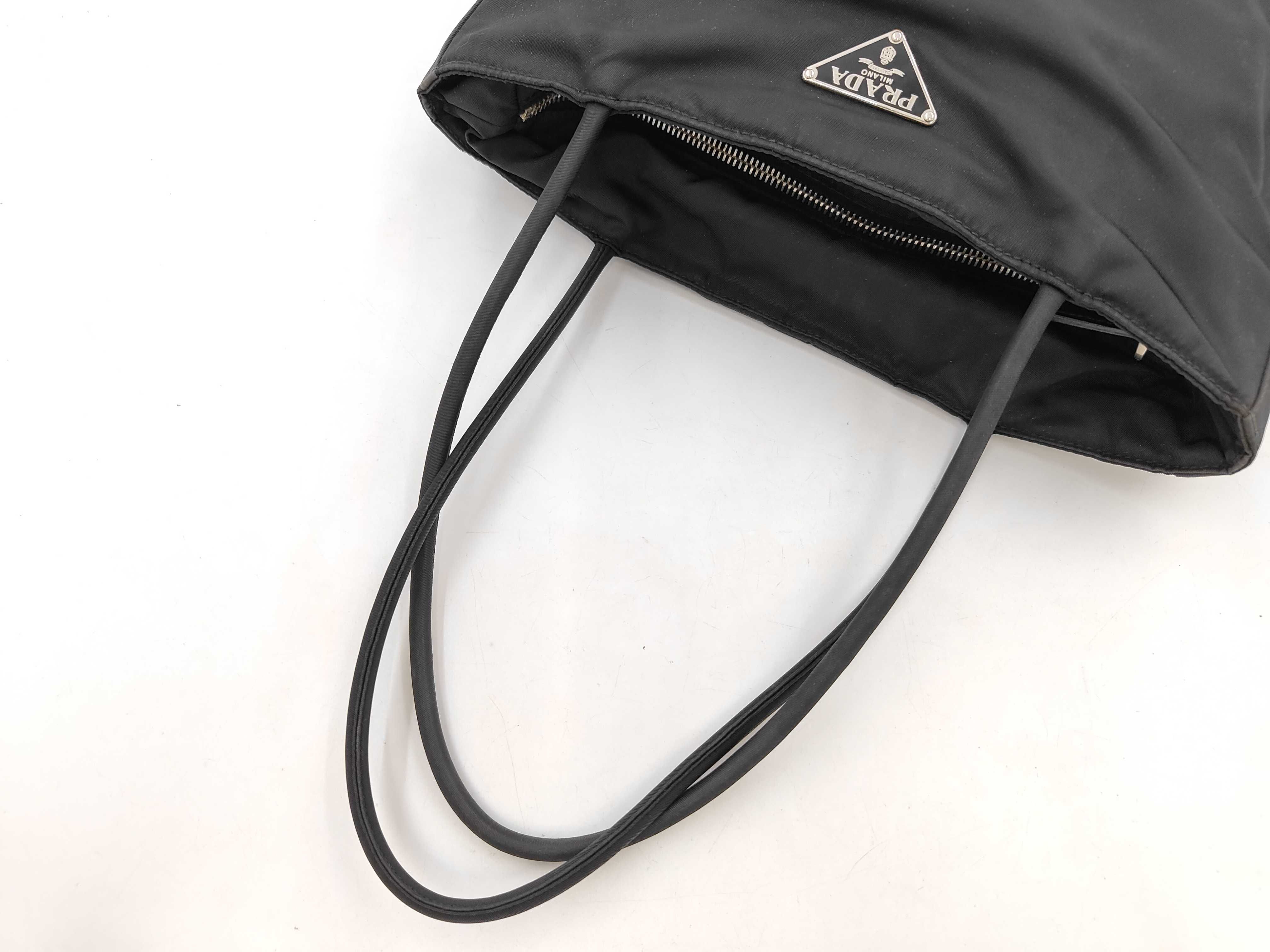 nylon tote bag, leather and nylon tote bag with triangular logo. — view 5