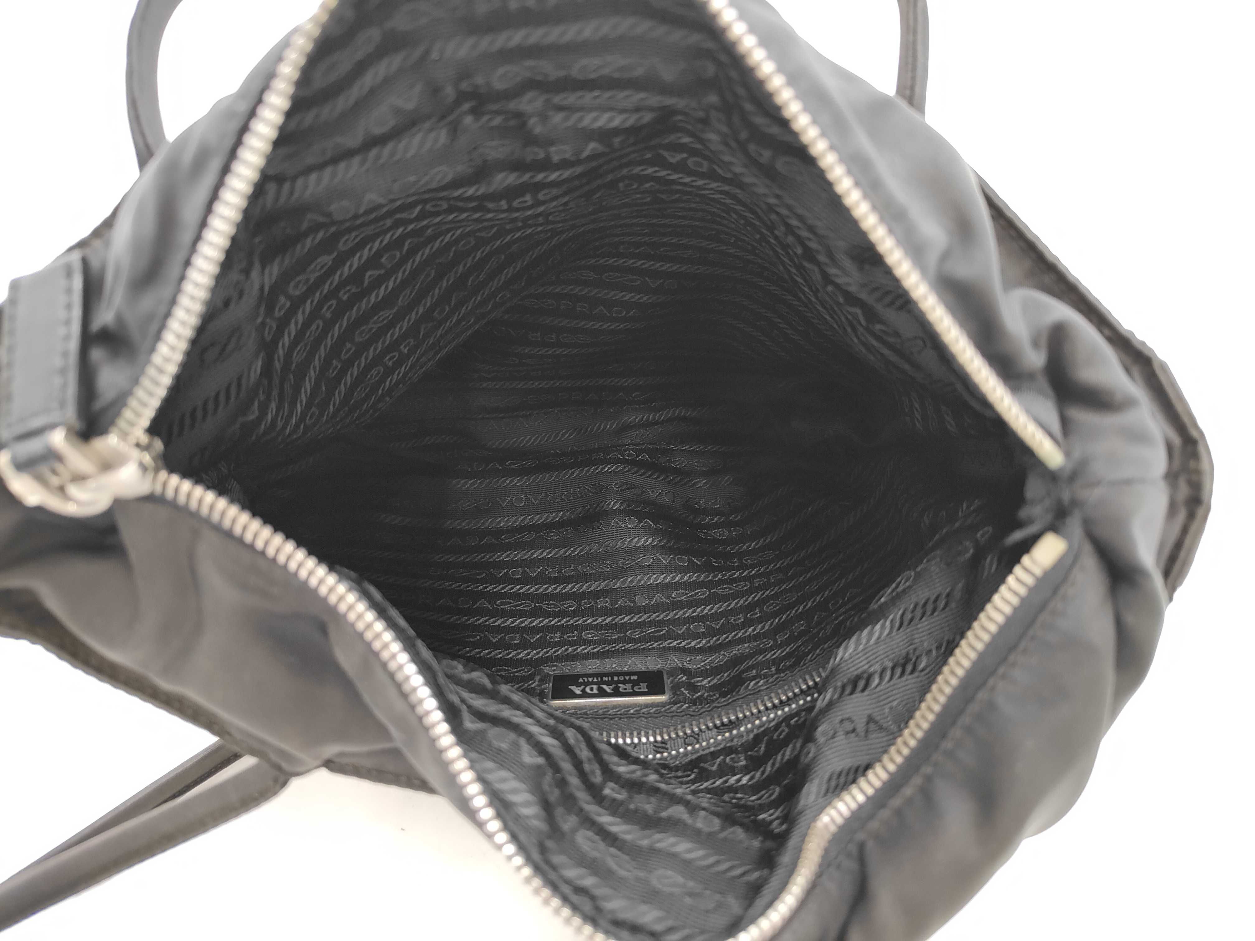 nylon tote bag, leather and nylon tote bag with triangular logo. — view 10