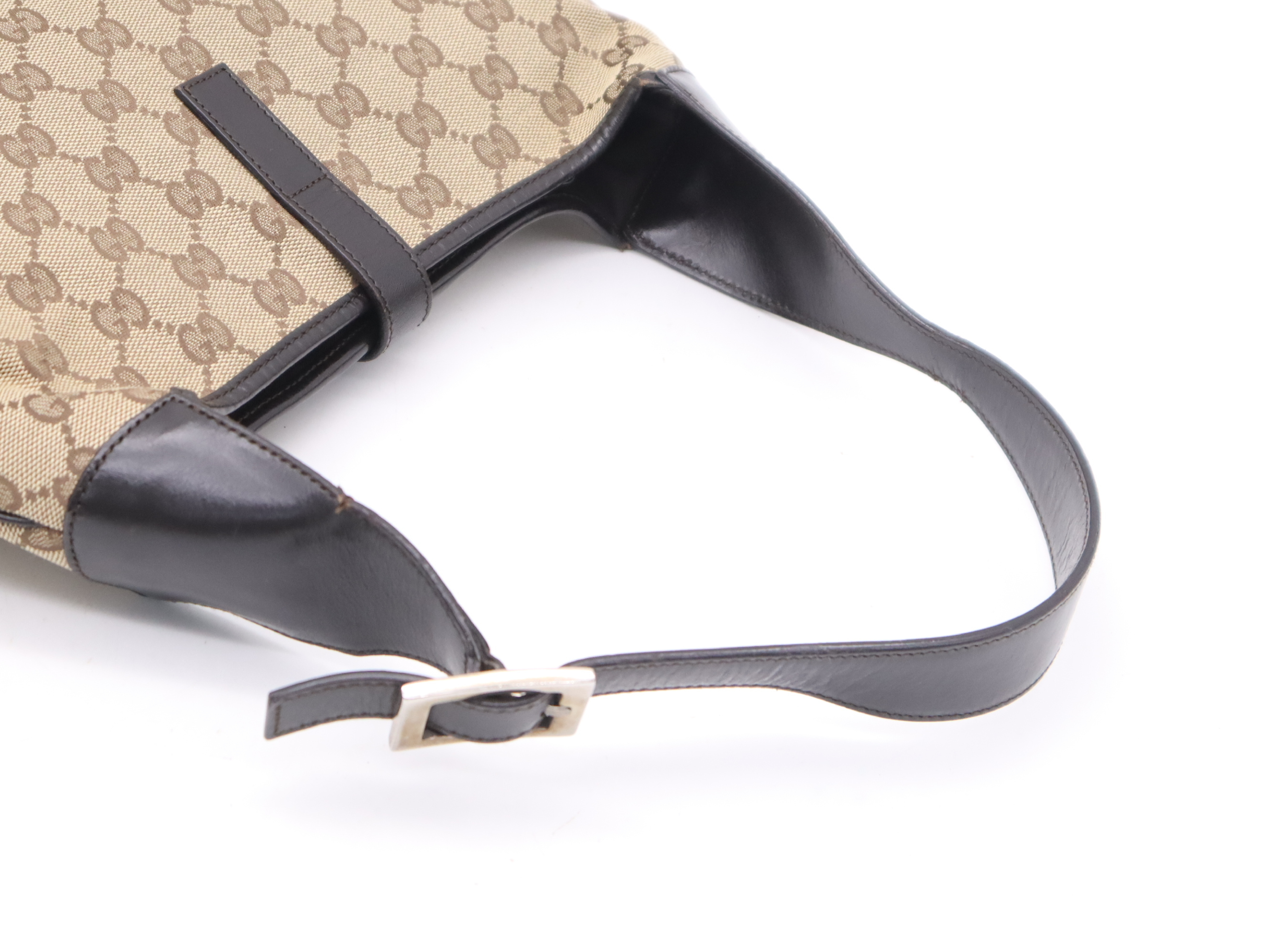 001-3306 Canvas x Leather Jackie Beige Silver Hardware Shoulder Bag — view 6