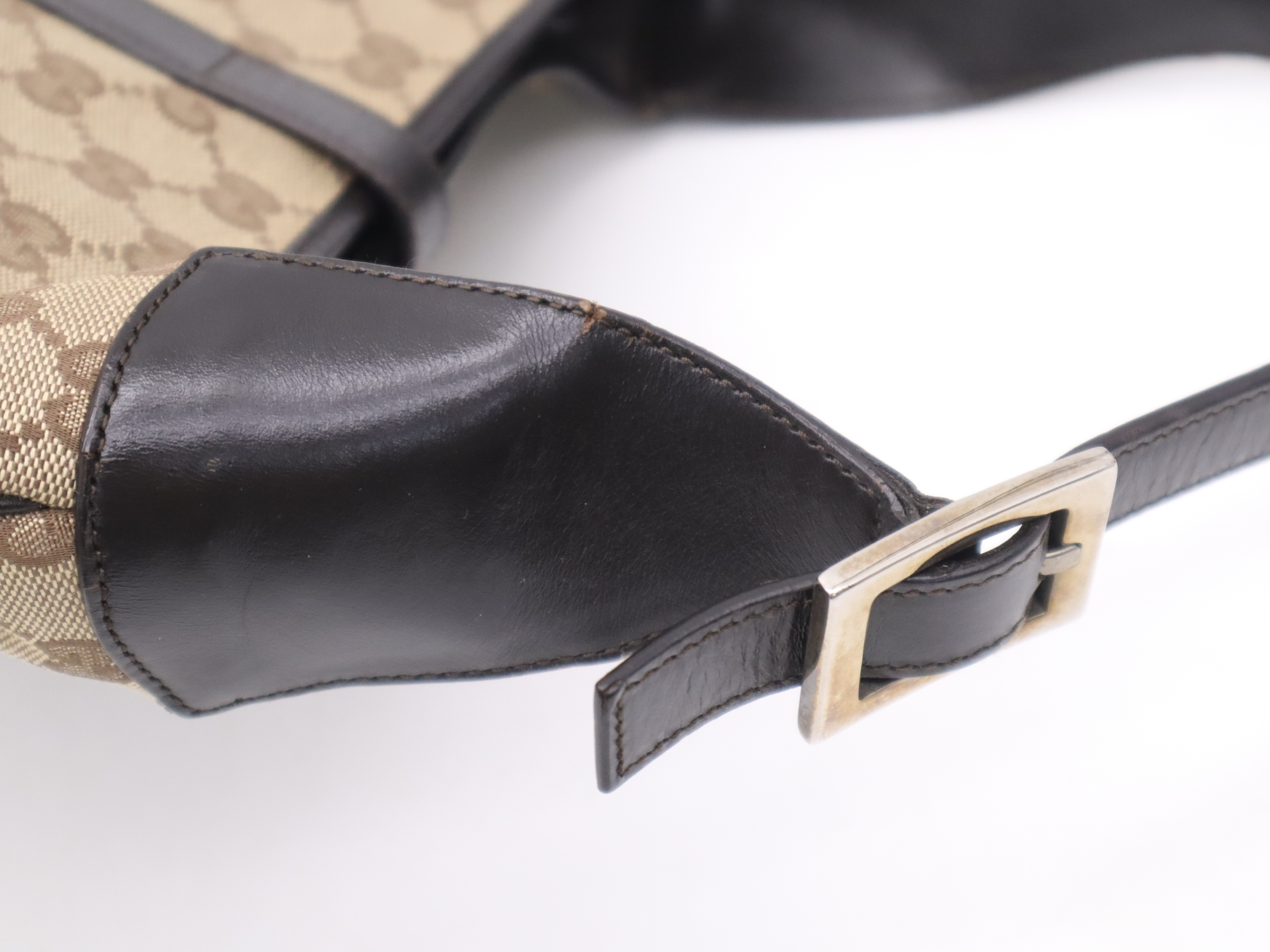 001-3306 Canvas x Leather Jackie Beige Silver Hardware Shoulder Bag — view 7