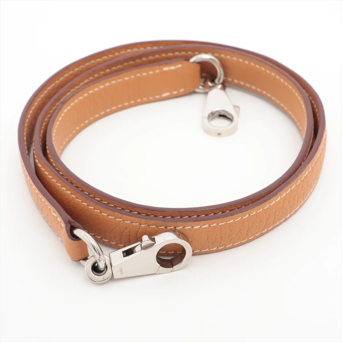 2-way shoulder bag, leather x metal, brown. Shows signs of wear: