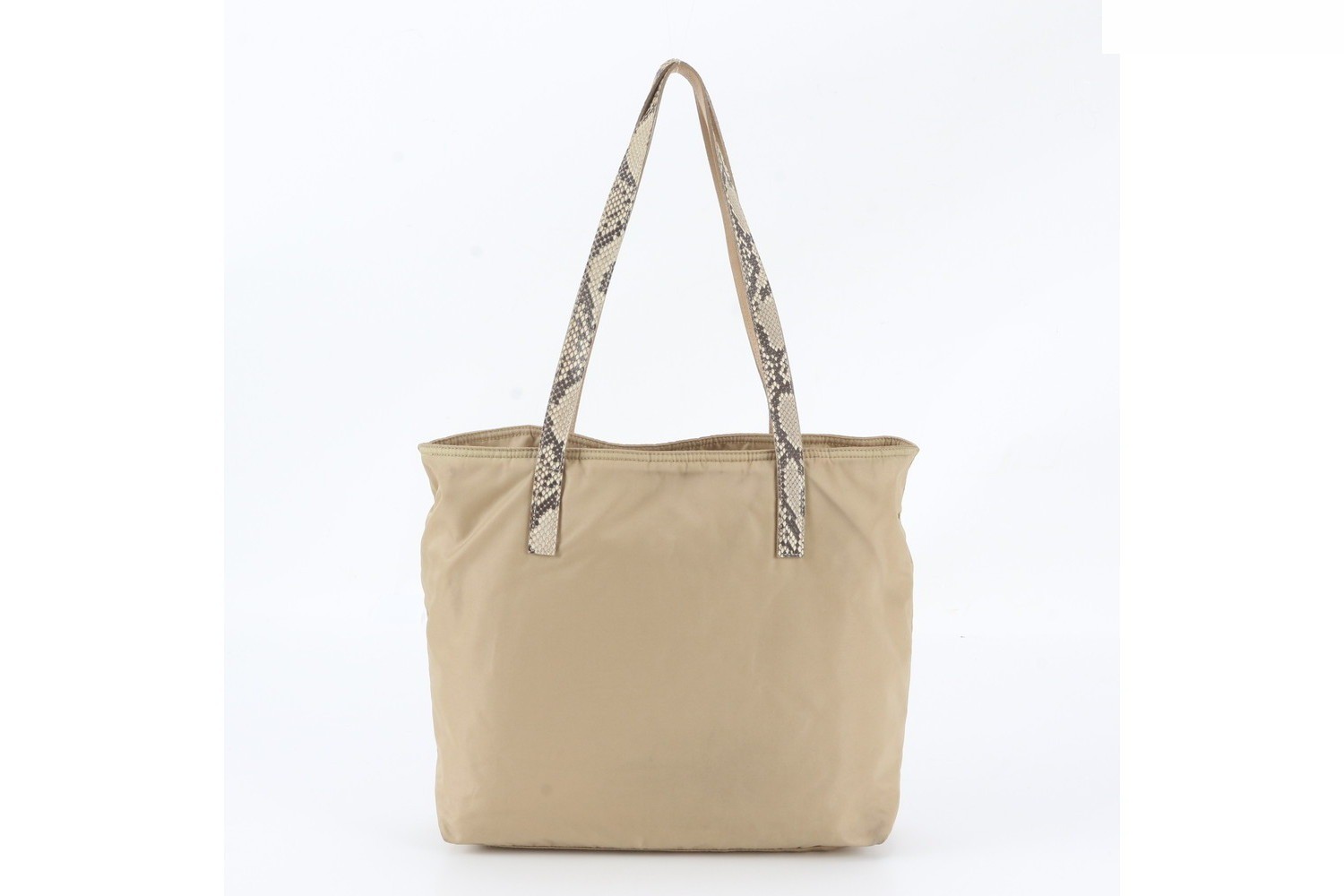 Tessuto Nylon Triangle Logo Python Leather Tote Bag — view 3